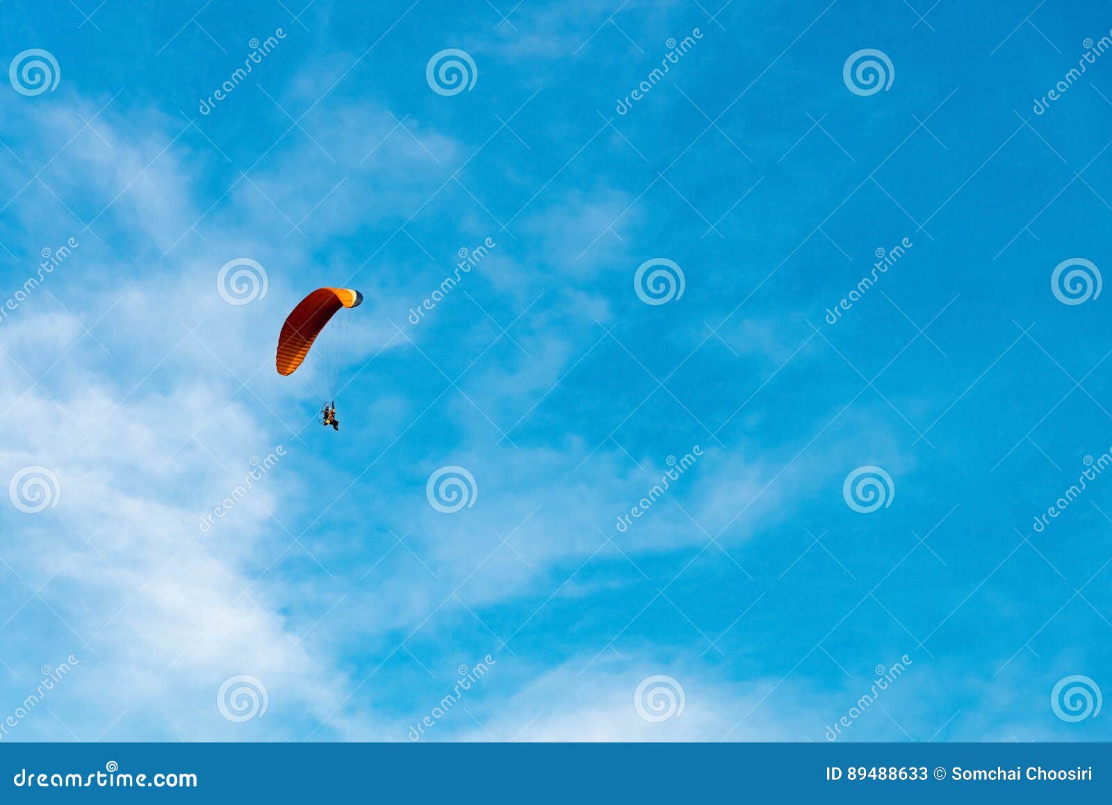 Man Ride Paramotor Flying in the Sky Stock Image Image of natural