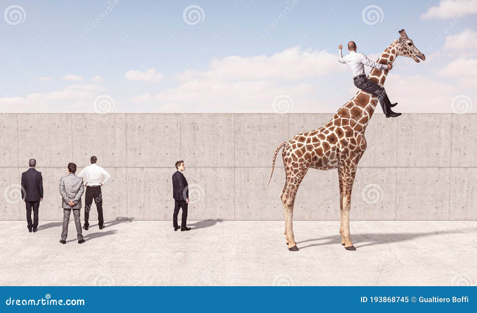 Man Rides a Giraffe To See Beyond the Wall Stock Image Image of brain