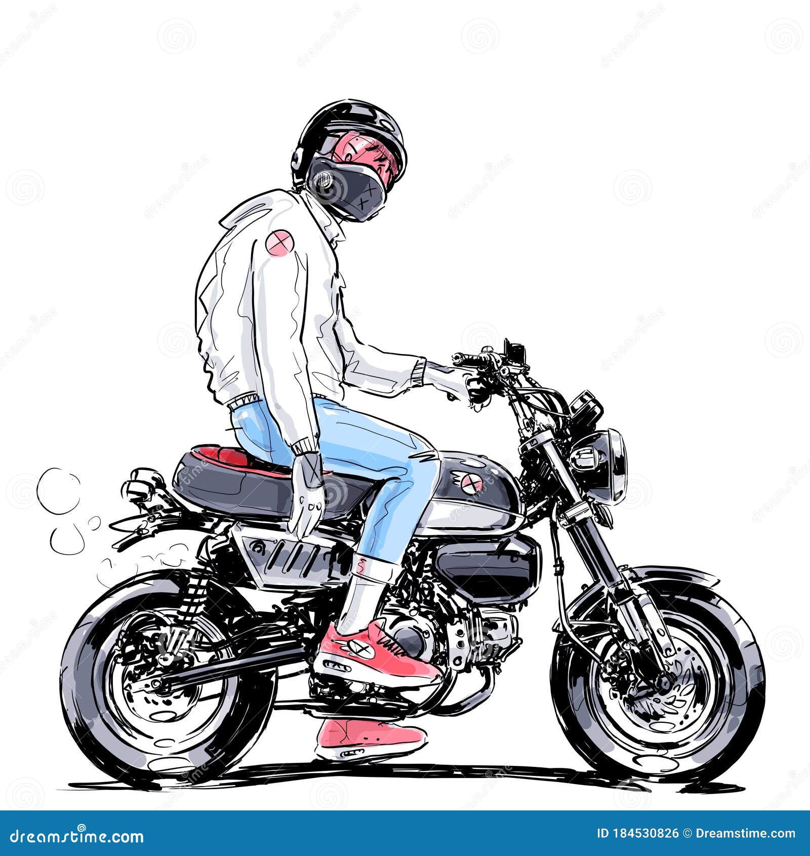 Man Riding Motorcycle Sketch Illustration Cartoon Style Stock Illustration  - Illustration of brand, poster: 184530826