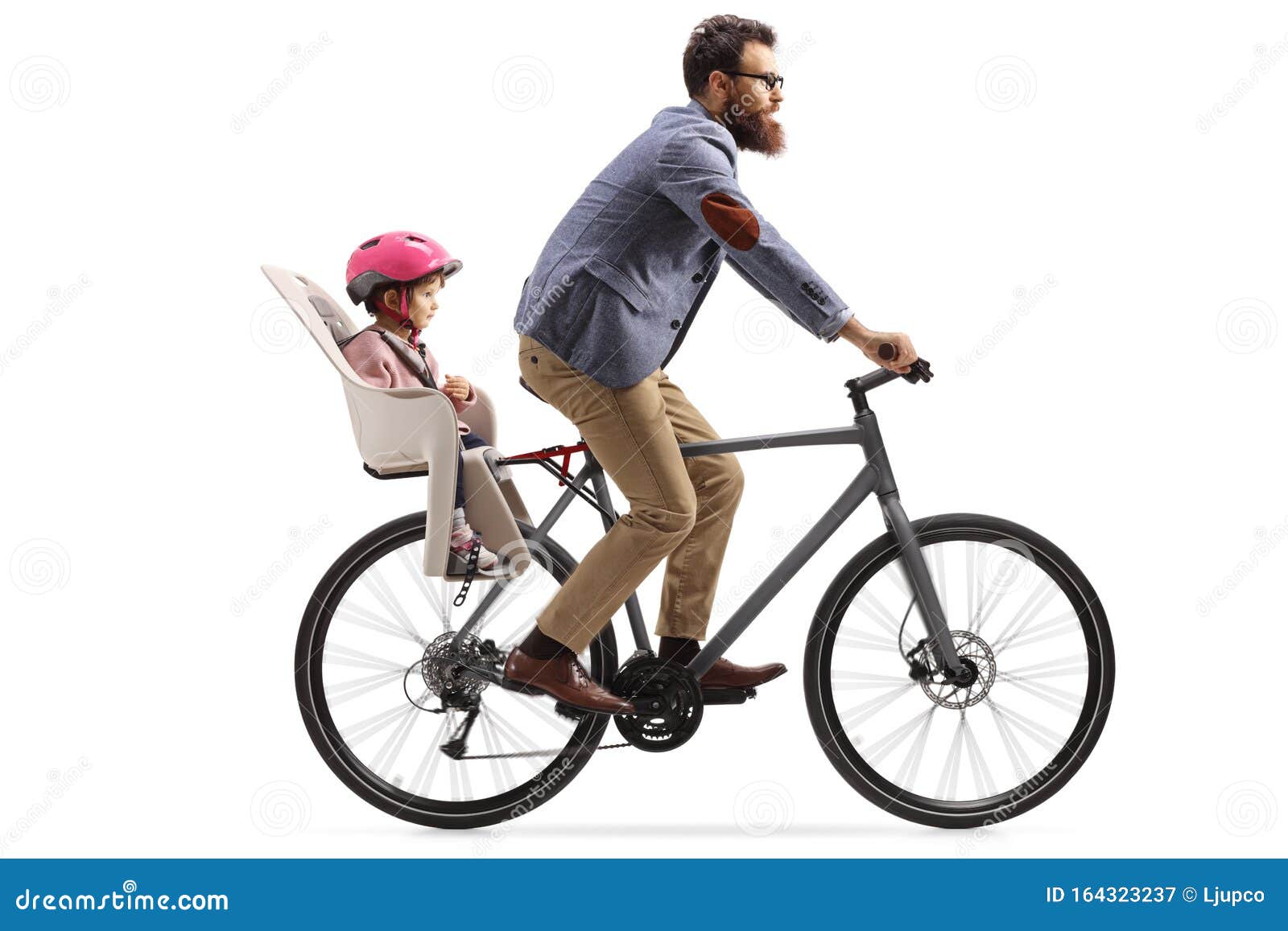 Herhaal nederlaag B.C. Man Rijdt Op Een Fiets Met Een Klein Meisje Met Een Helm in Een Kinderstoel  Stock Afbeelding - Image of bescherming, fiets: 164323237