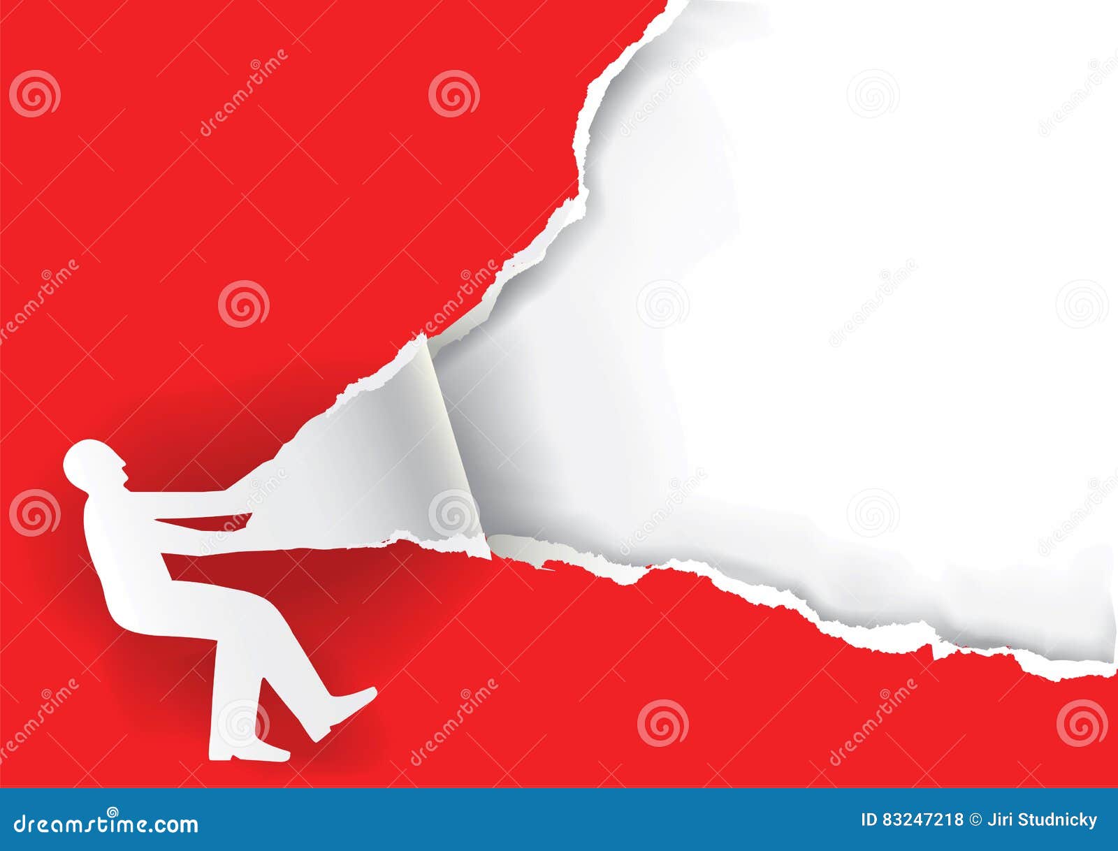 man ripping red paper background.