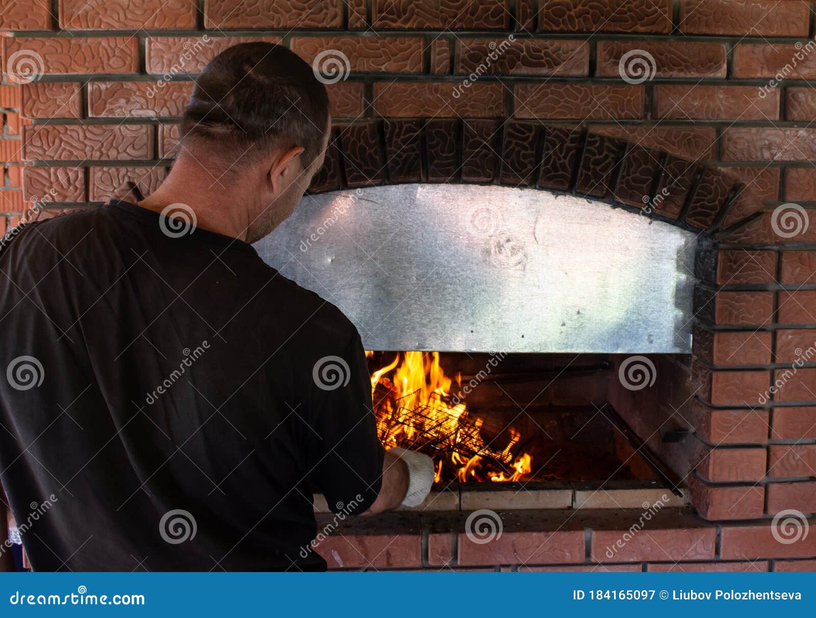 Man Roasts Barbecue Near the Stove Stock Image Image of roasted, cook