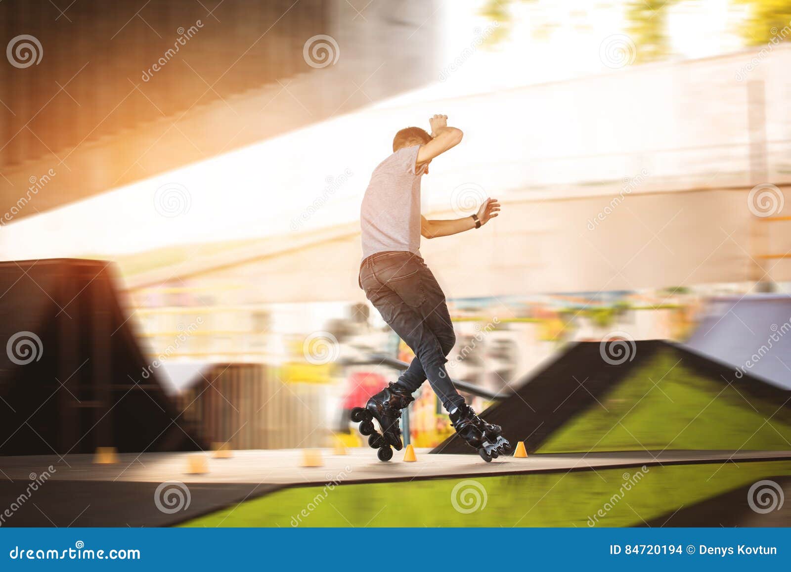 Man is rollerblading. stock photo. Image of extreme, goal 84720194