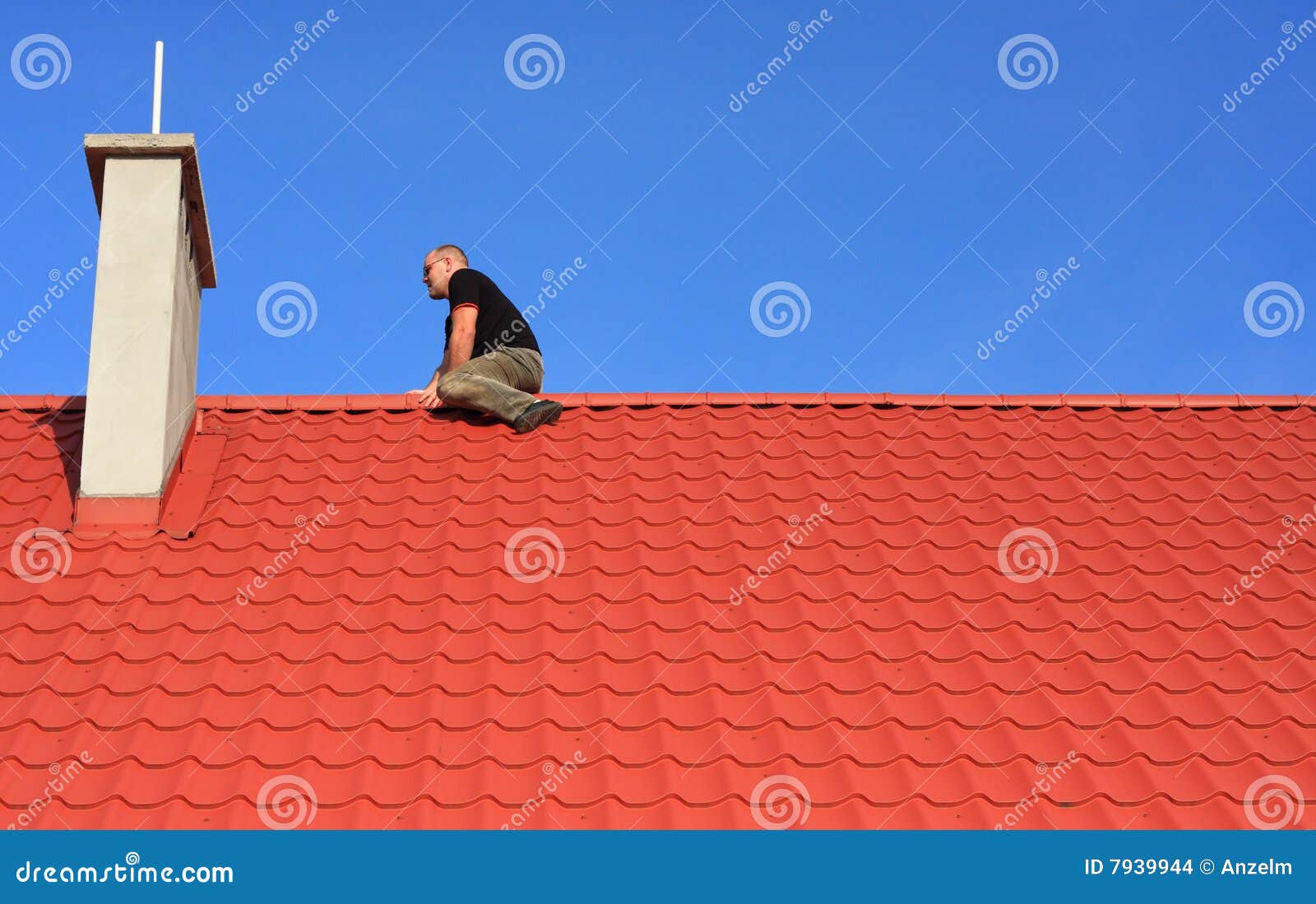 Man on the roof stock photo. Image of people, lonely, roof 7939944