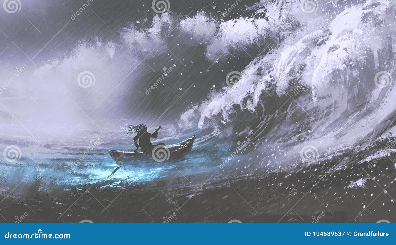 man in a boat in stormy sea