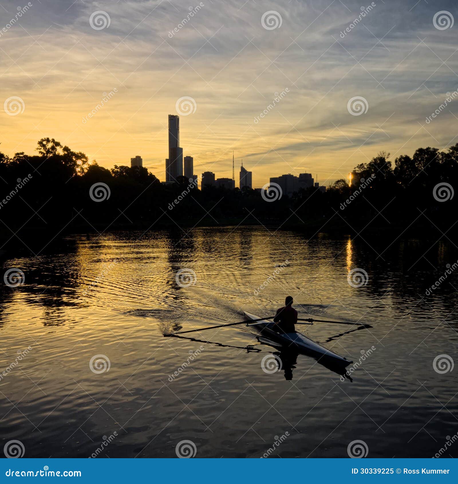 Man Rowing on the Yarra River Melbourne Stock Image Image of district
