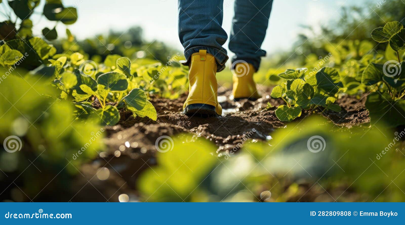 Man in Rubber Boots on the Field Close-up. Harvesting. Generative AI ...