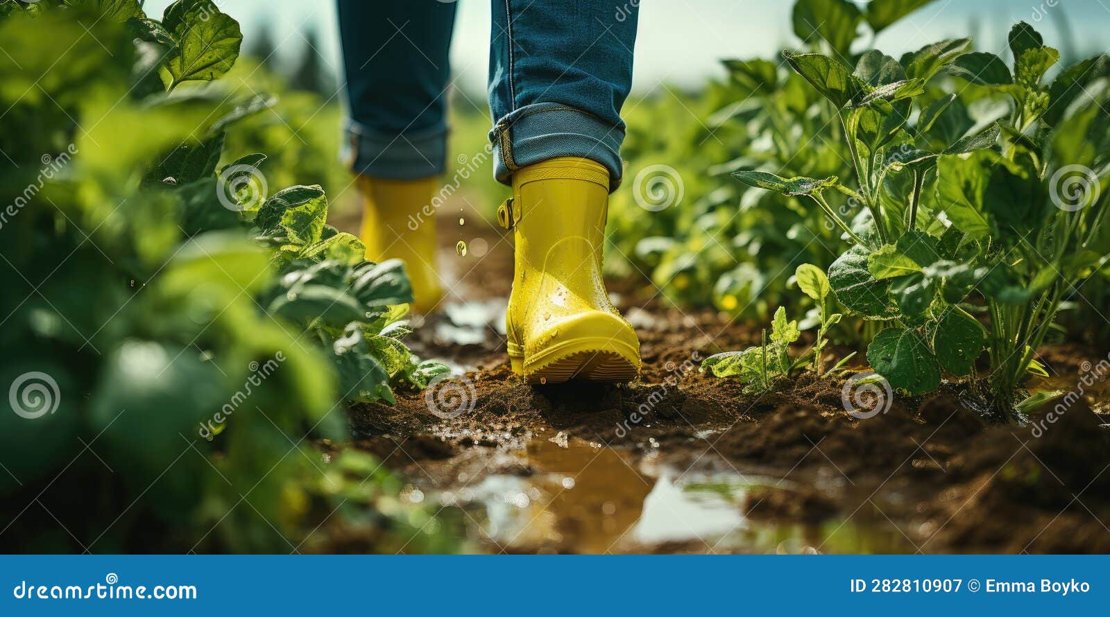 Man in Rubber Boots on the Field Close-up. Harvesting. Generative AI ...