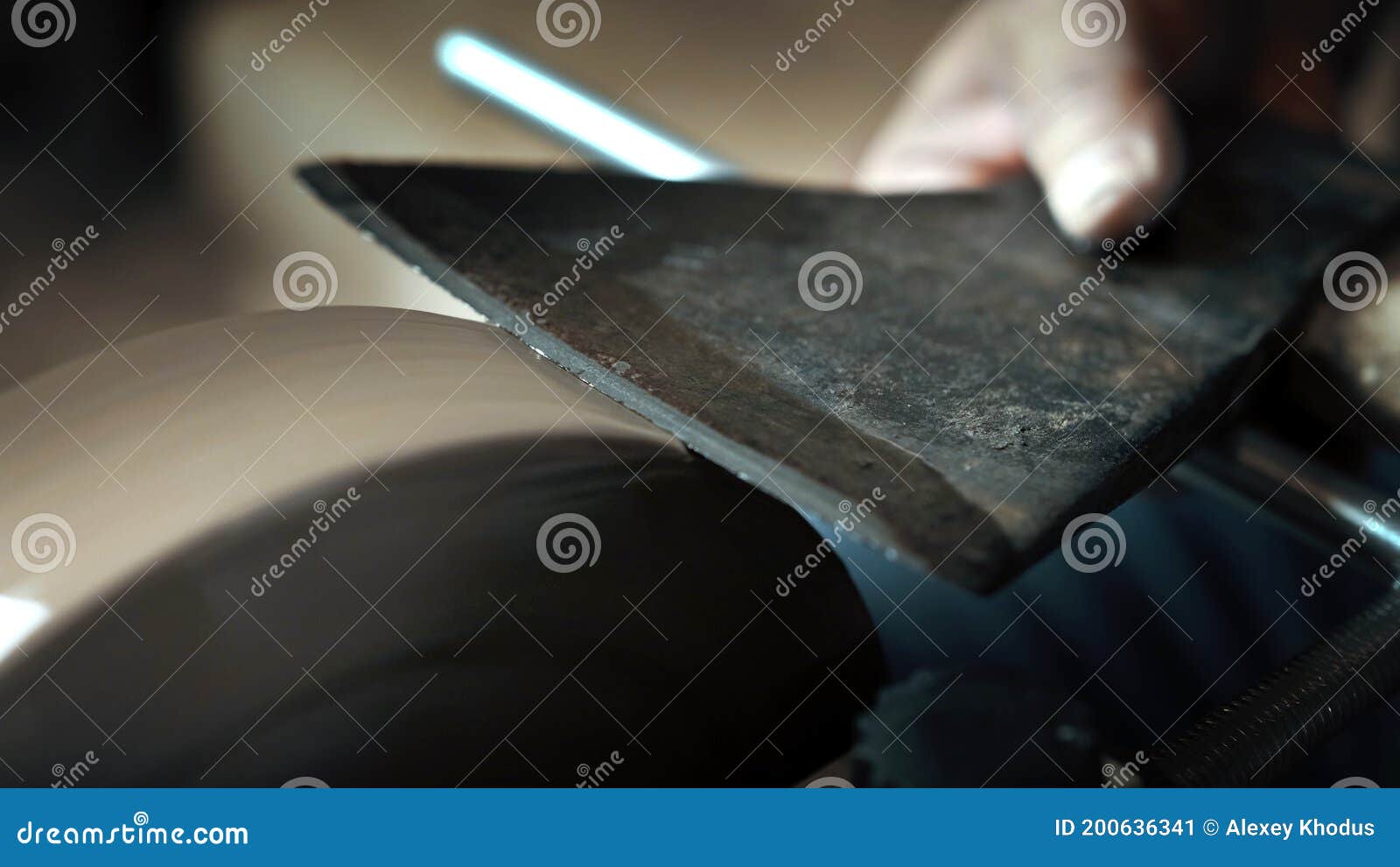 Asian Man Sharpening Axe on a Grinder Stock Image Image of hand