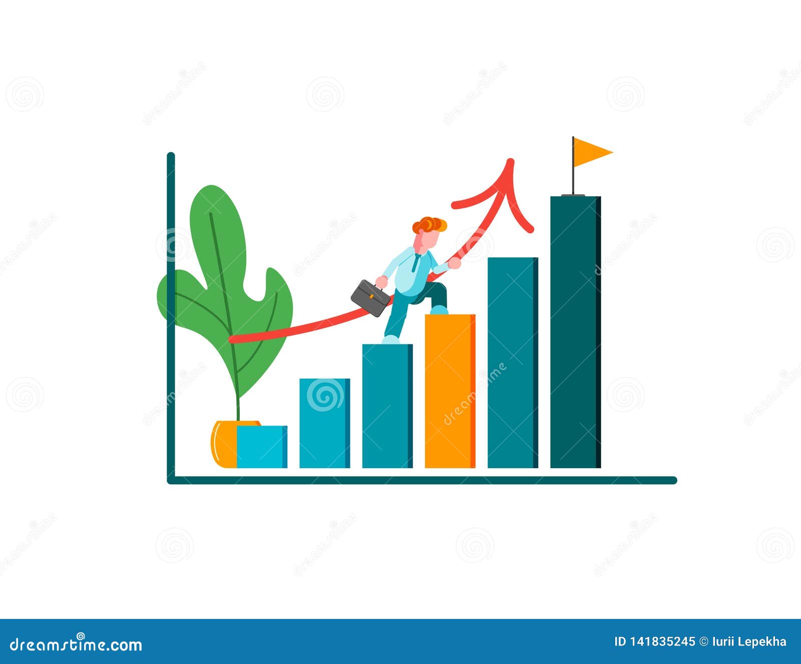 man runing to their goal on the column of columns, move up motivation, the path to the target`s achievement. modern 