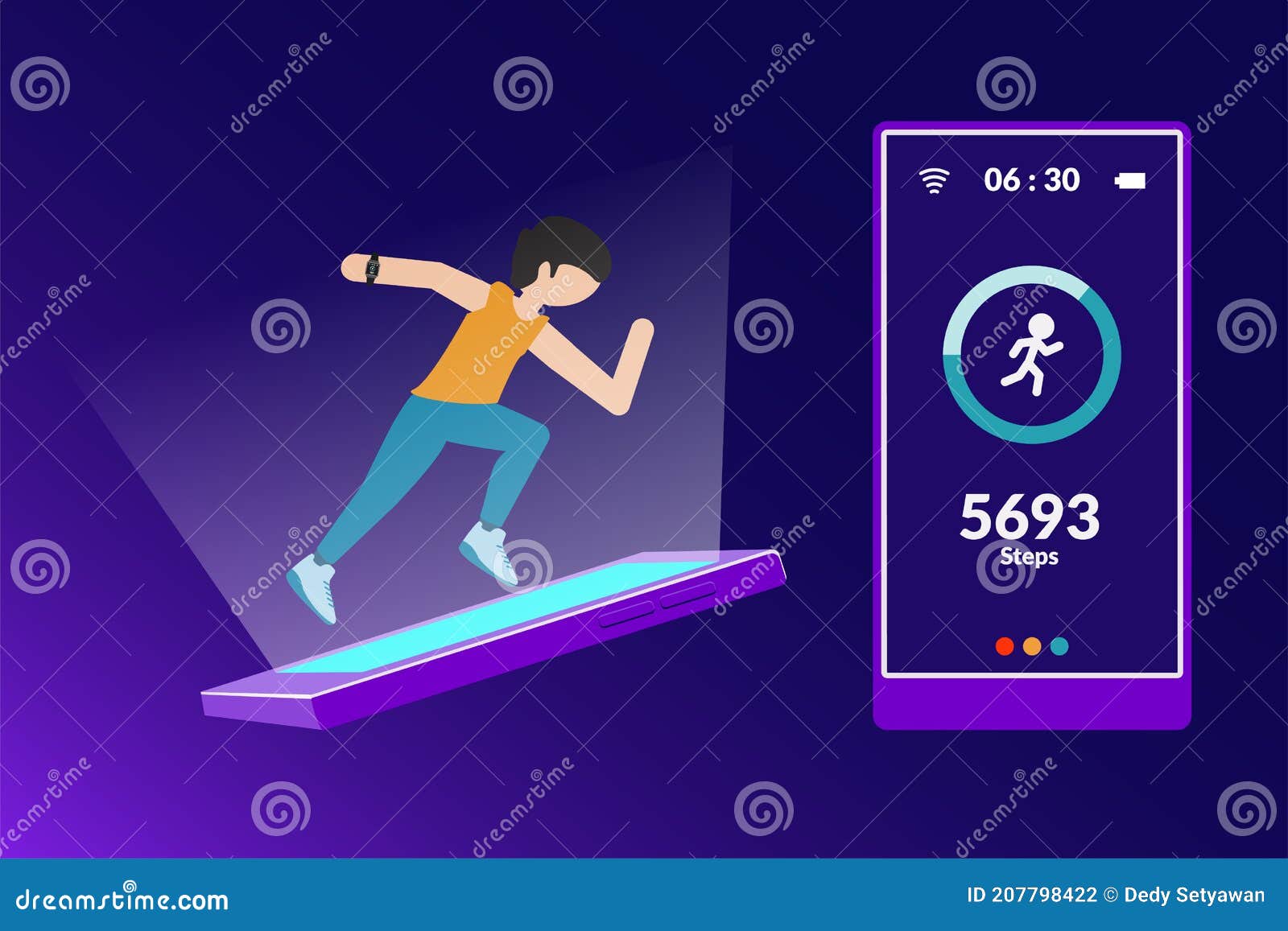 Man Running with Wearable Technology Stock Vector Illustration of