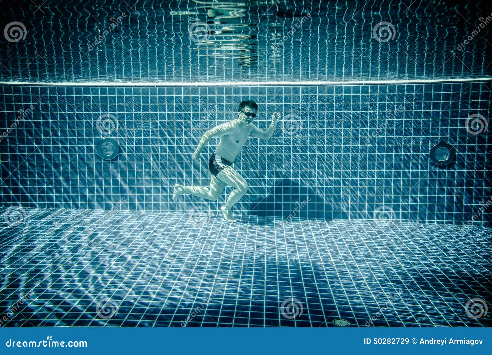 Man Runs Underwater Swimming Pool Stock Image Image of summer