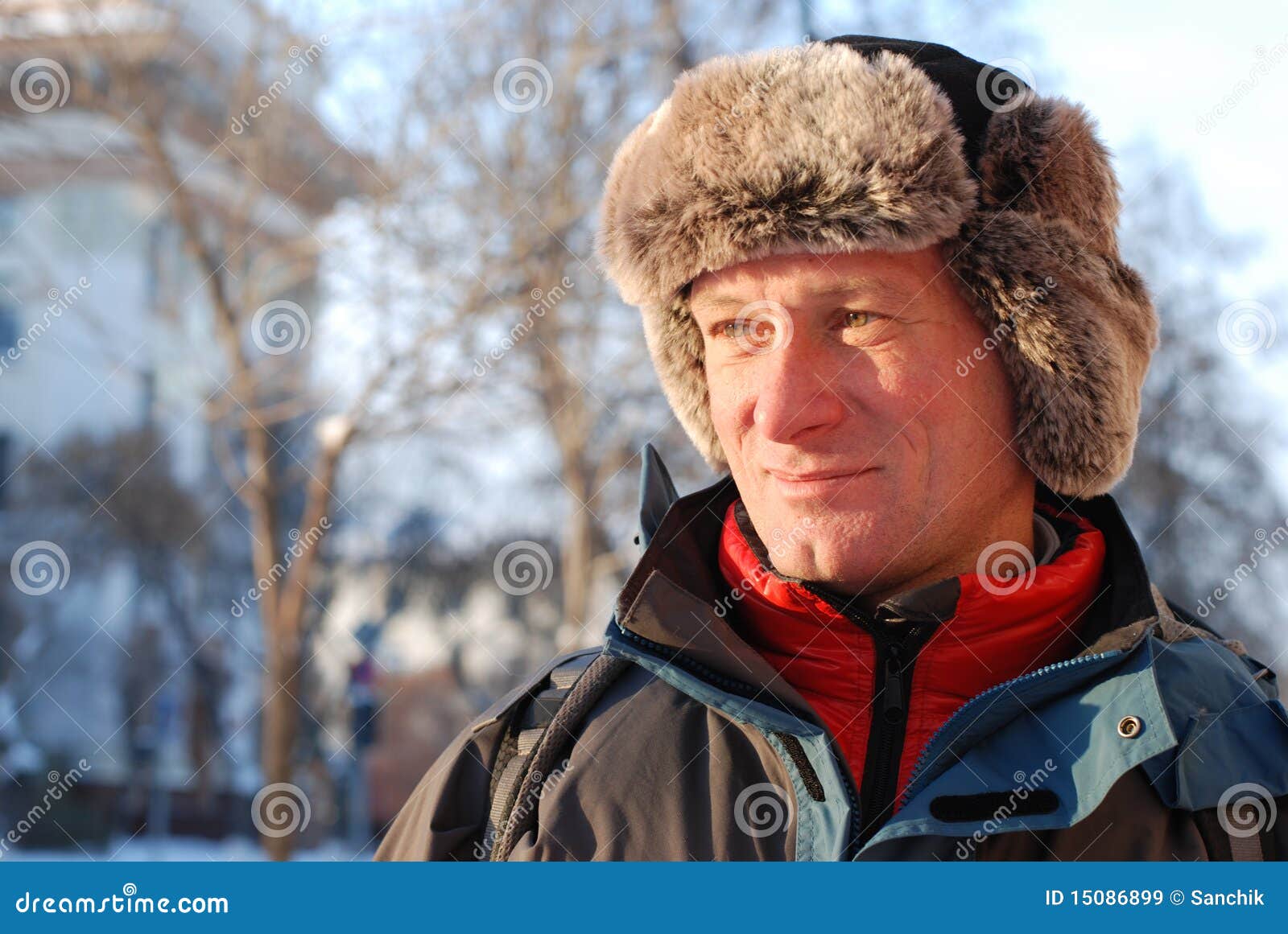 Man in a Russian hat stock image. Image of smile, sunny 15086899