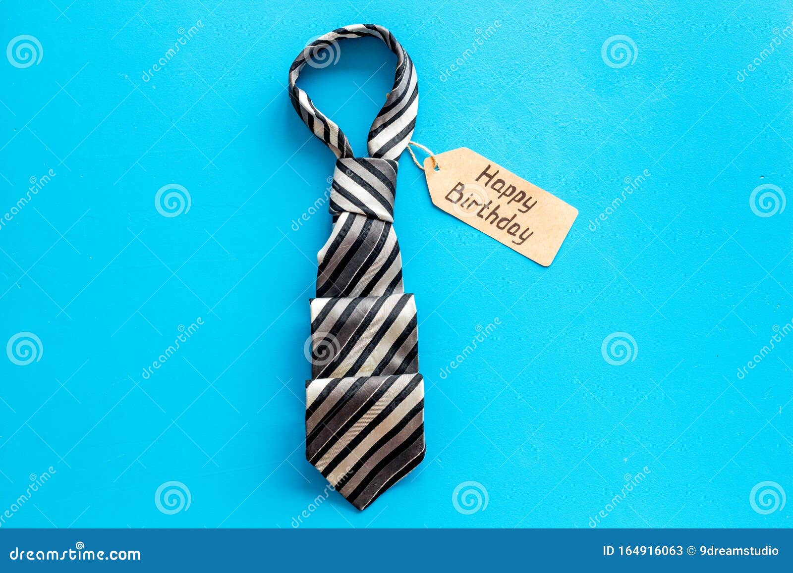 Man`s Birthday Concept. Happy Birthday Text Near Male Tie on Blue ...