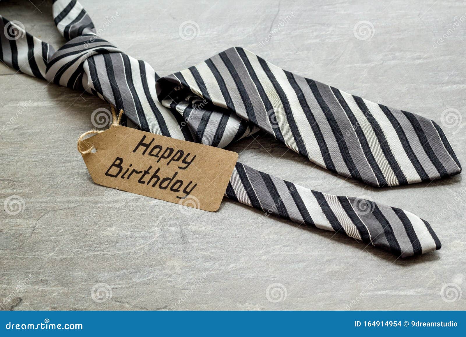 Man`s Birthday Concept. Happy Birthday Text Near Male Tie on Grey ...