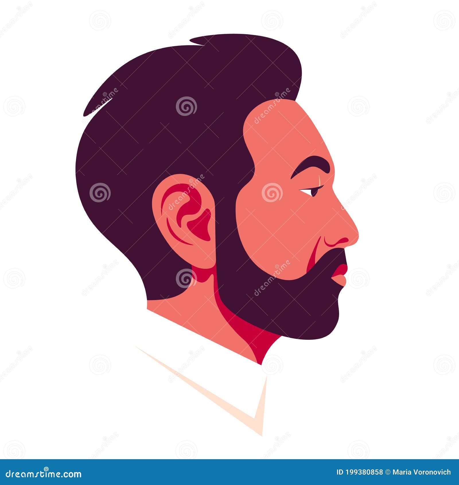 A Man`s Face In Profile With A Beard. Side View. Avatar Vector