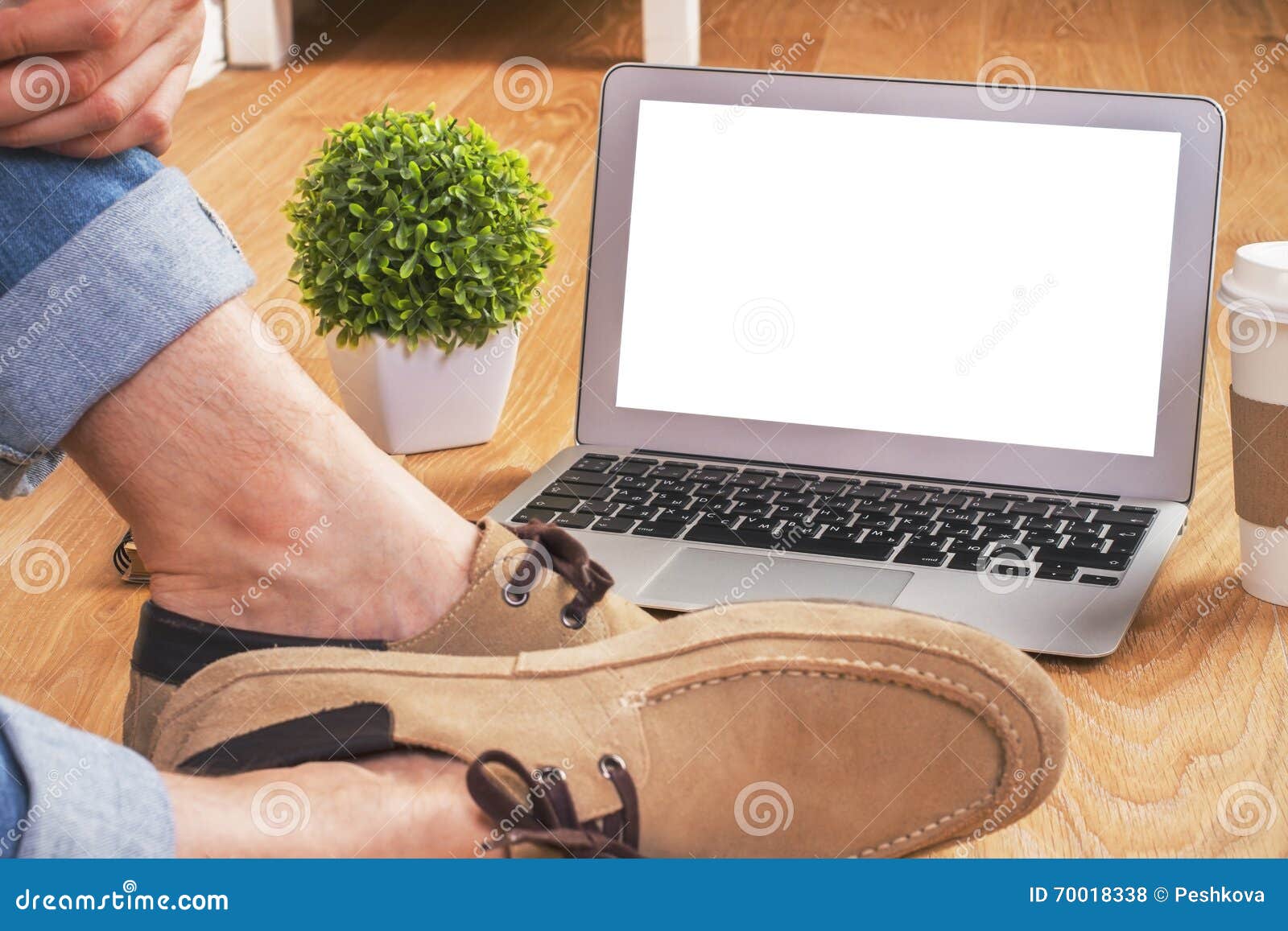 Man s feet laptop stock photo. Image of empty, human - 70018338