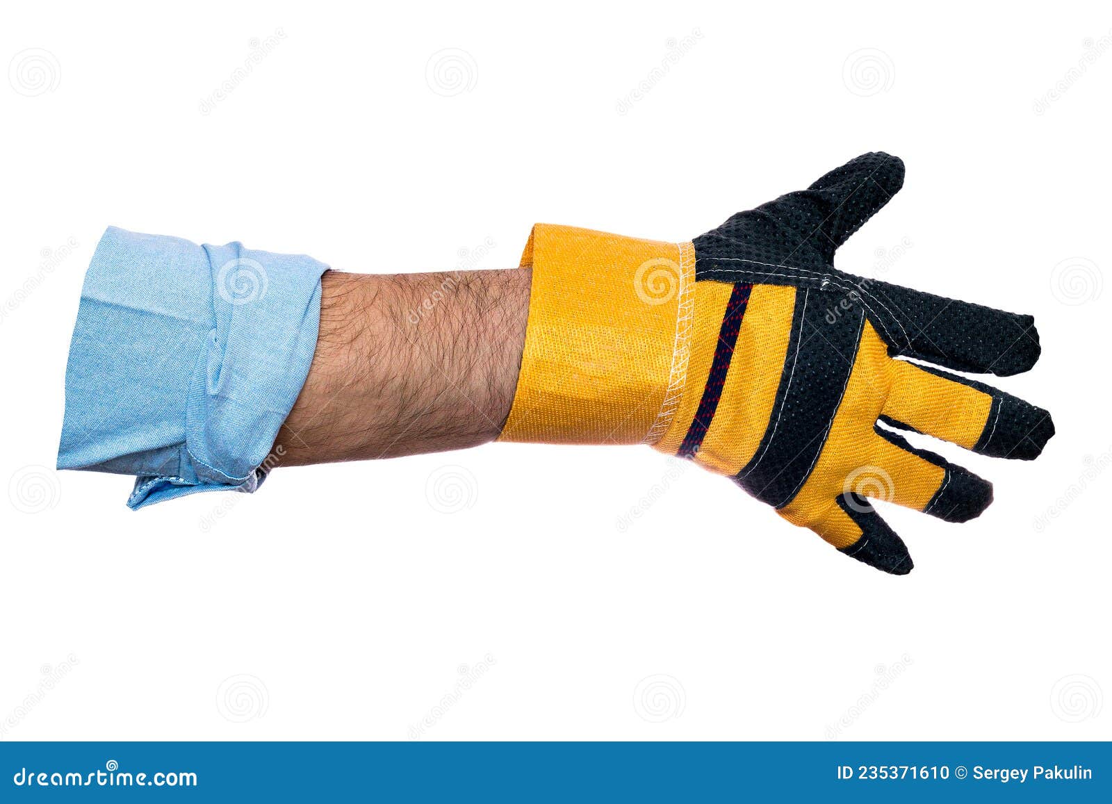 Man& X27;s Hand in Construction Glove. Handshake of Worker. Isolated ...