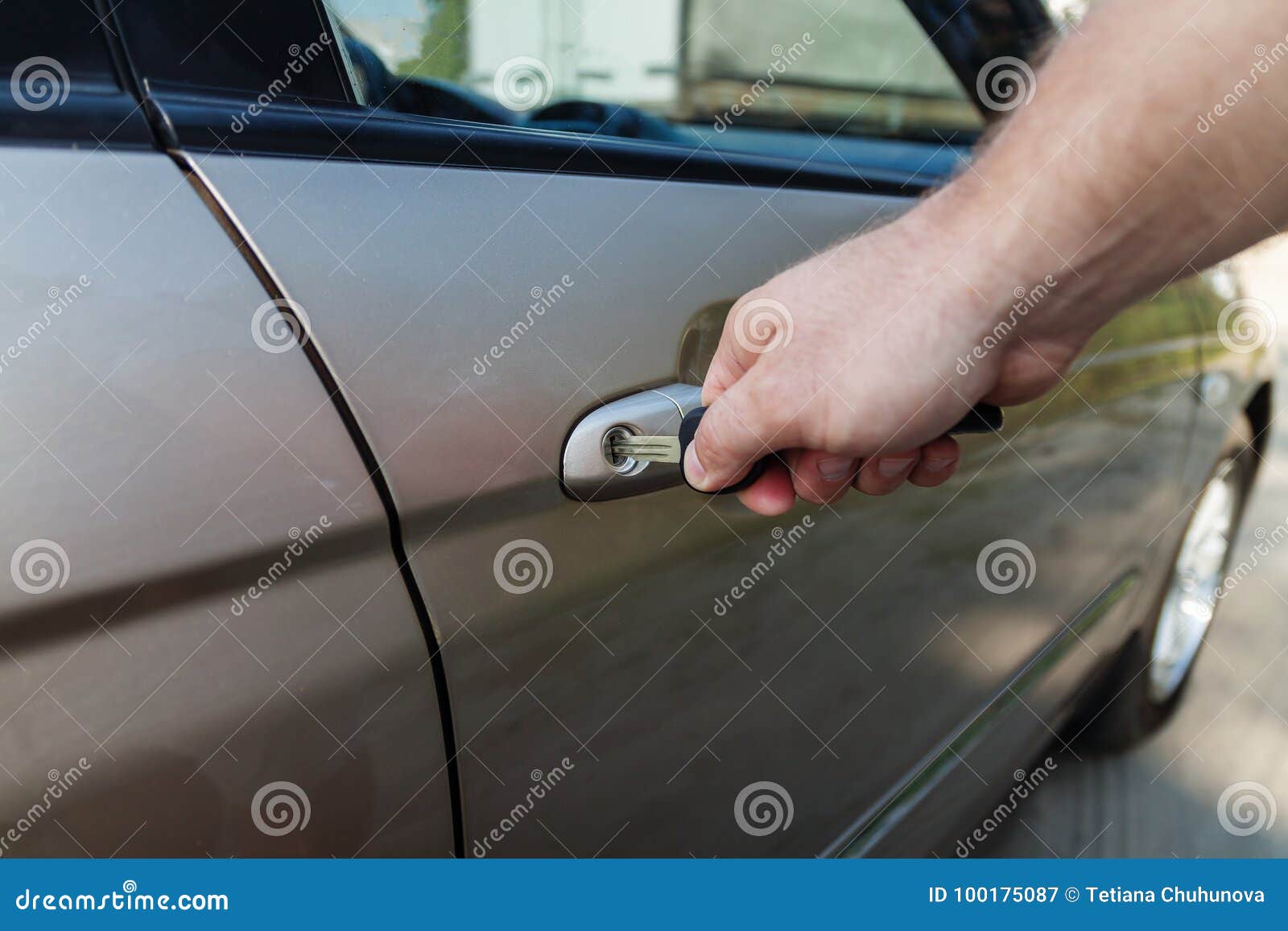 Man S Hand Opens the Car Door with a Key Stock Image Image of buying