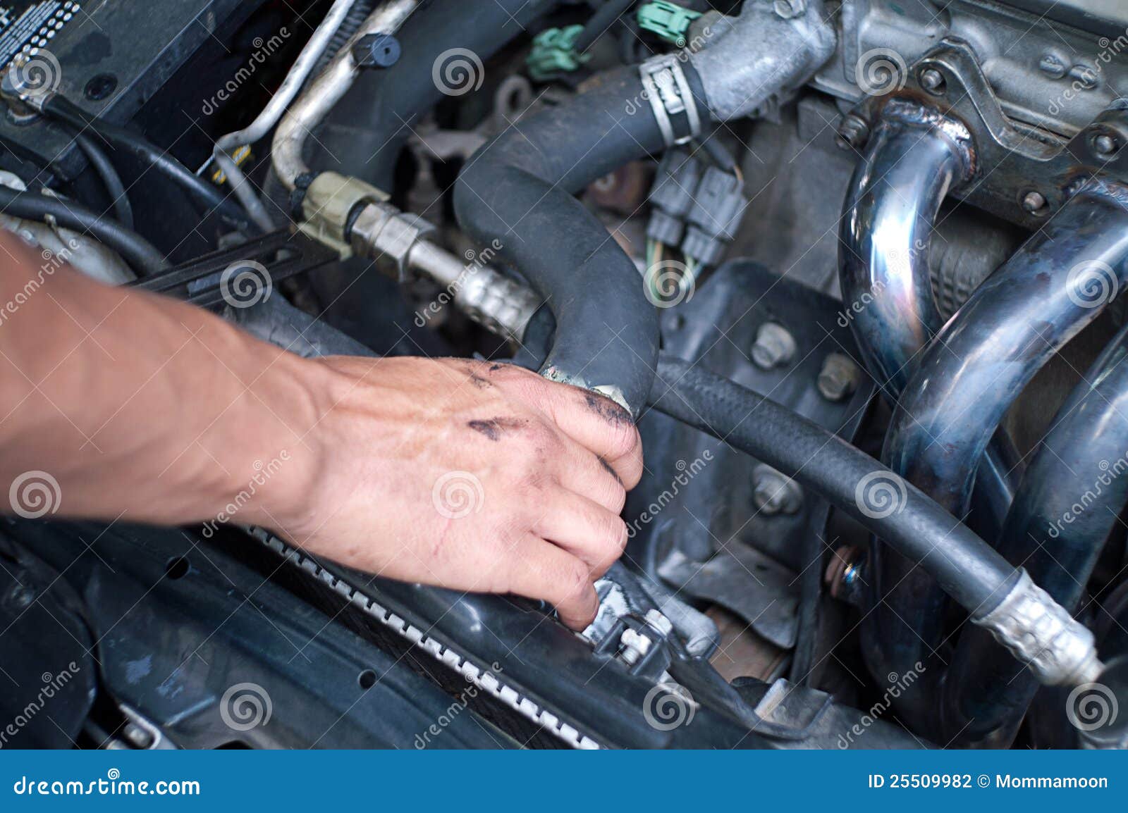 Man S Hand Working Under Hood of Car Stock Photo Image of auto