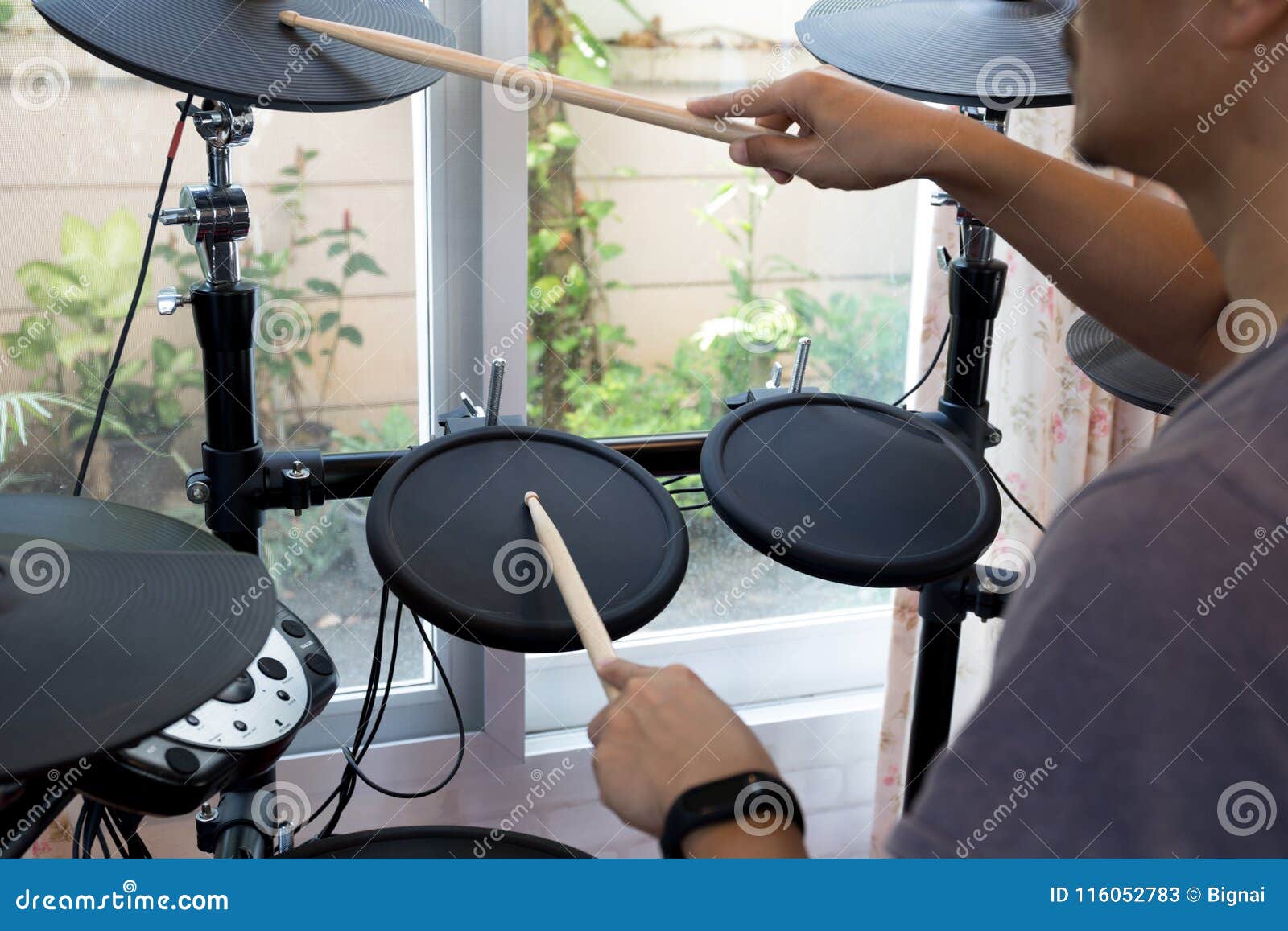 Man`s Rehearsal Playing Electronic Drums Stock Image Image of drummer