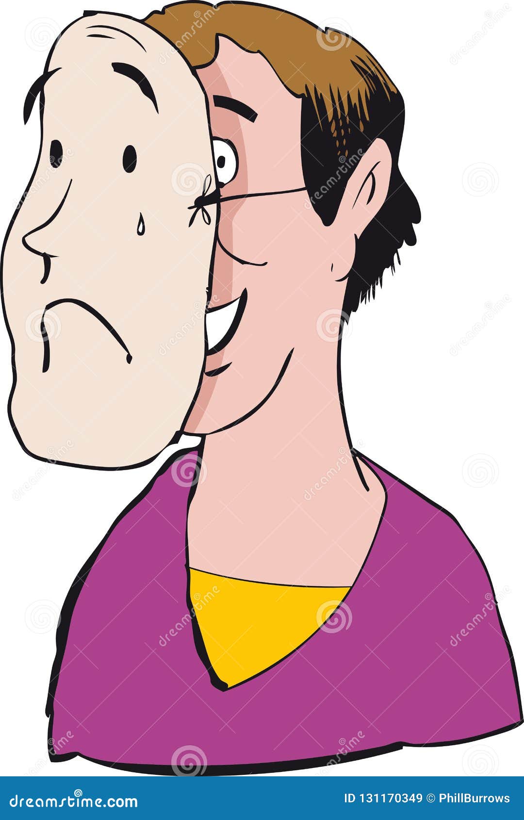 Man with sad mask stock vector. Illustration of smiling 131170349