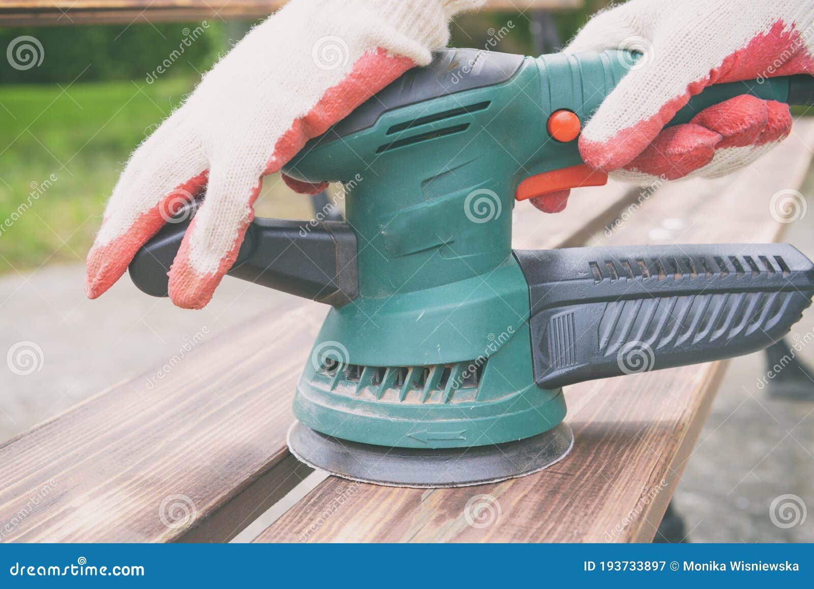 Man Sanding a Wood with Orbital Sander Stock Image Image of repair