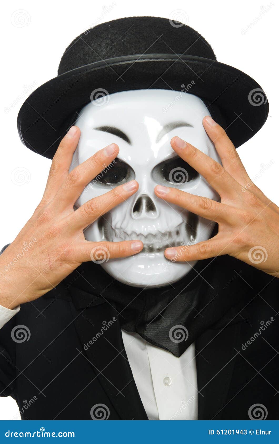 The Man with Scary Mask Isolated on White Stock Image Image of