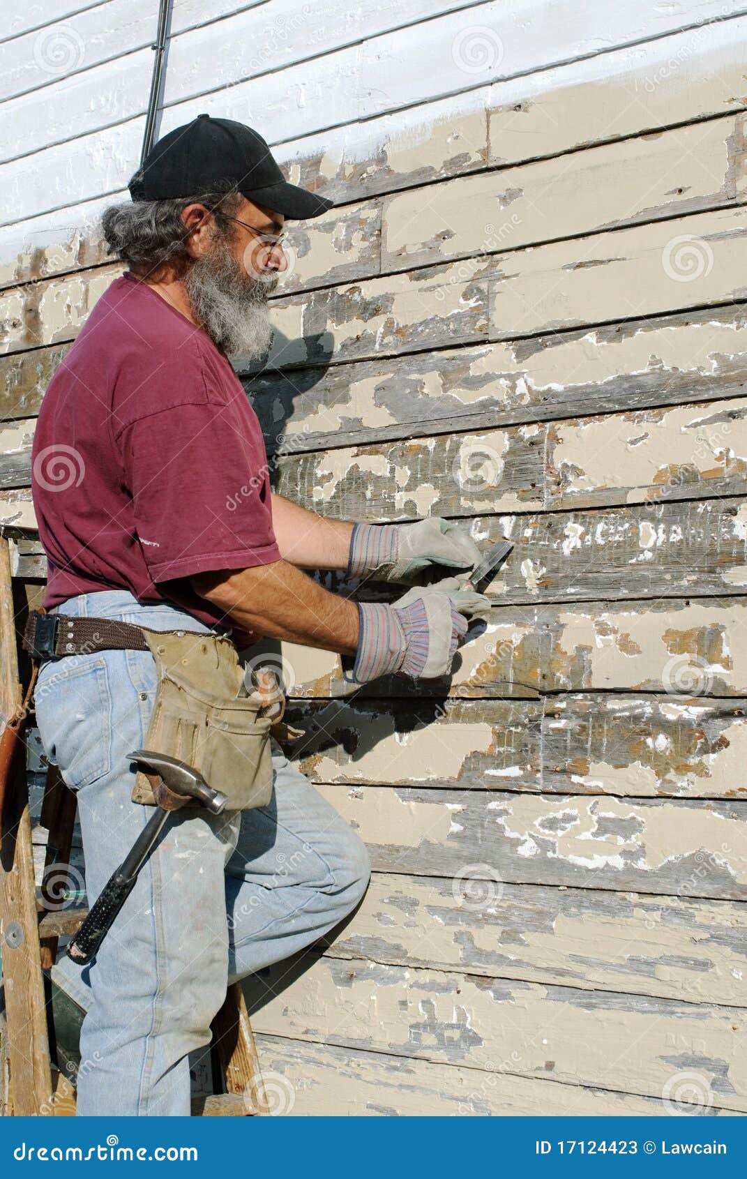 Man Scraping Paint from House Stock Image Image of contractor