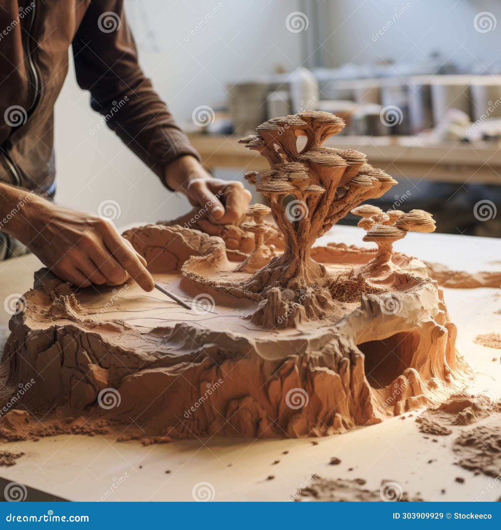 fluid landscapes: carving a clay model of a tree