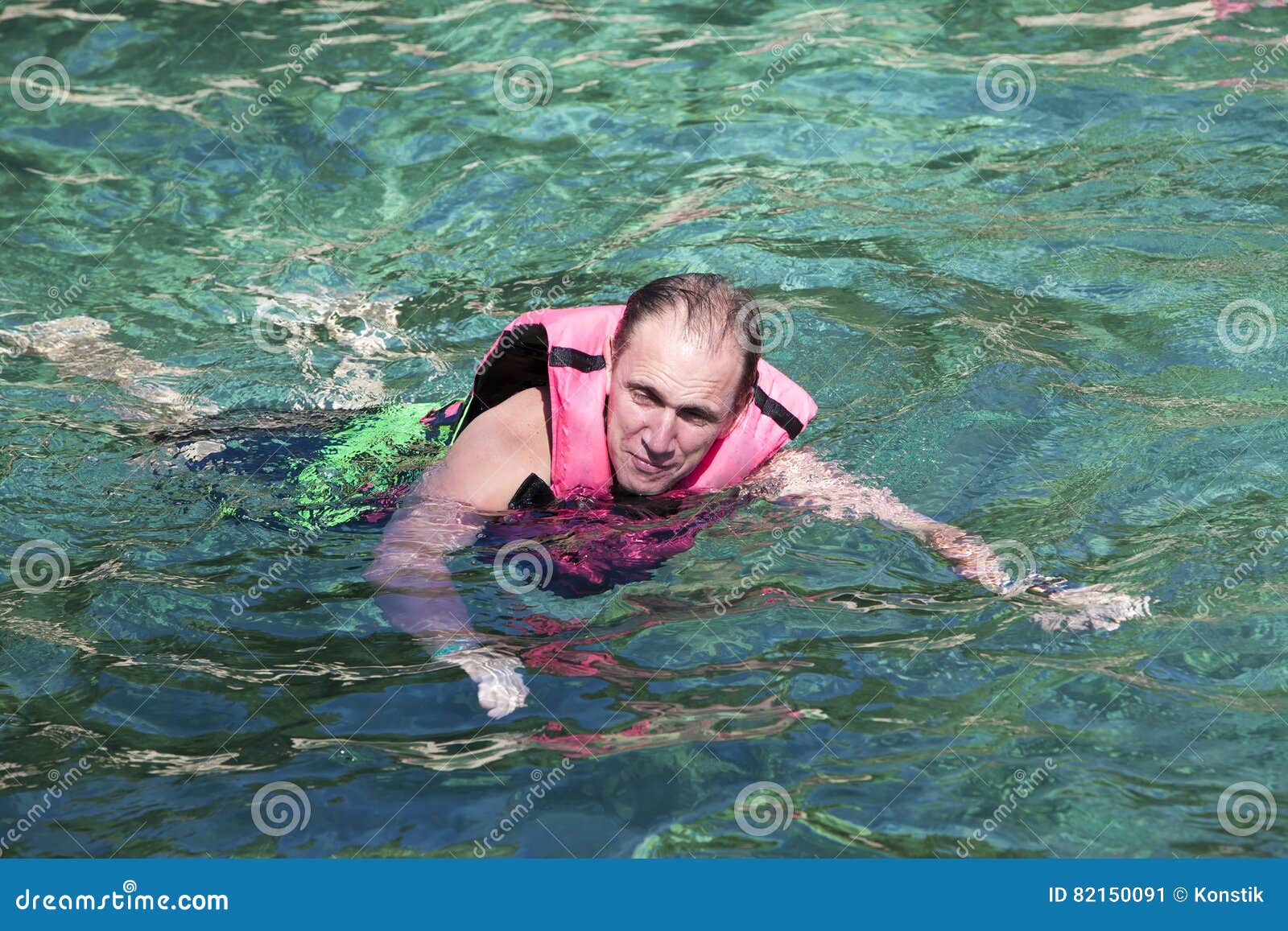 The Man in the Sea in a Life Jacket Stock Image Image of travel, snorkeling 82150091