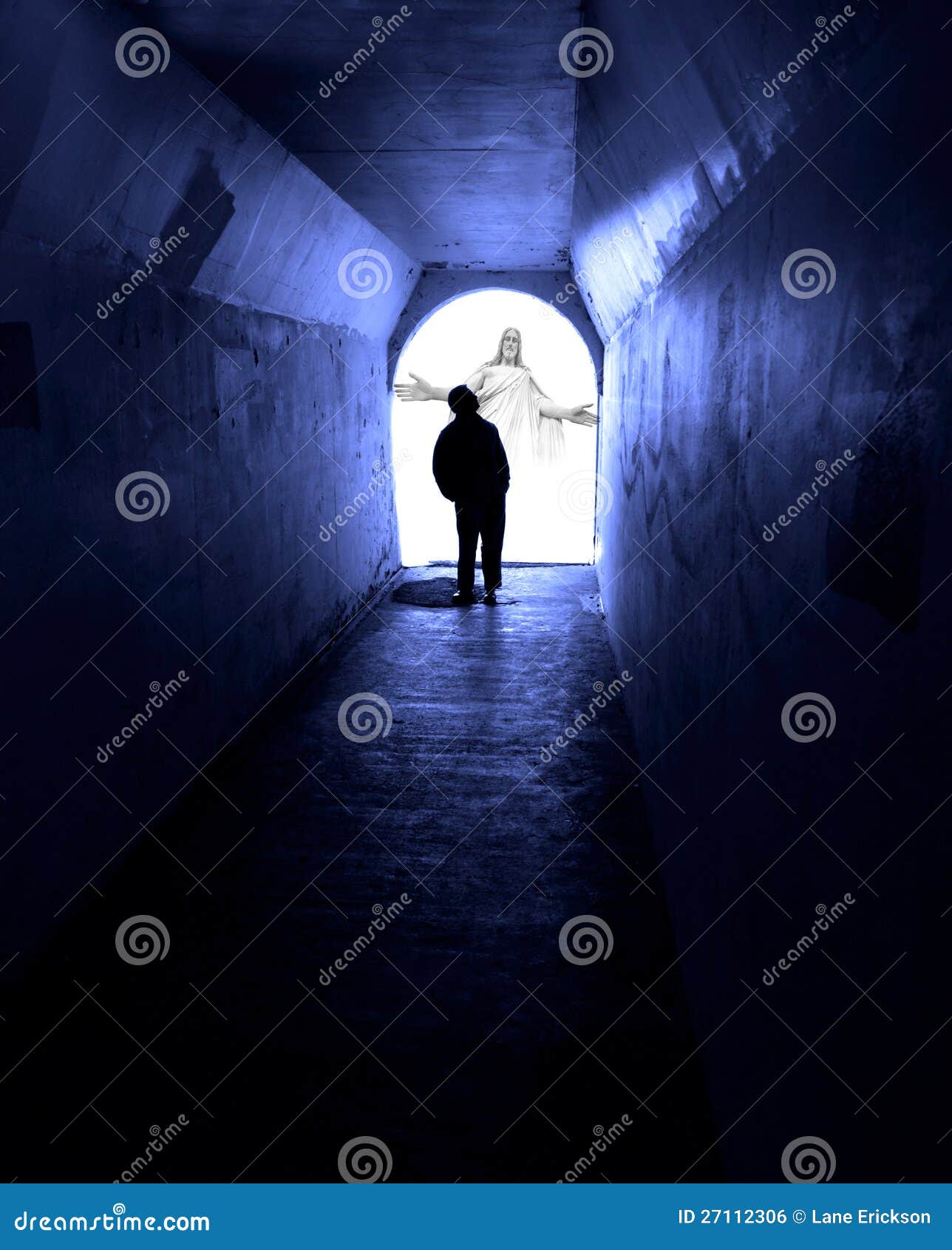 man seeking jesus in dark tunnel