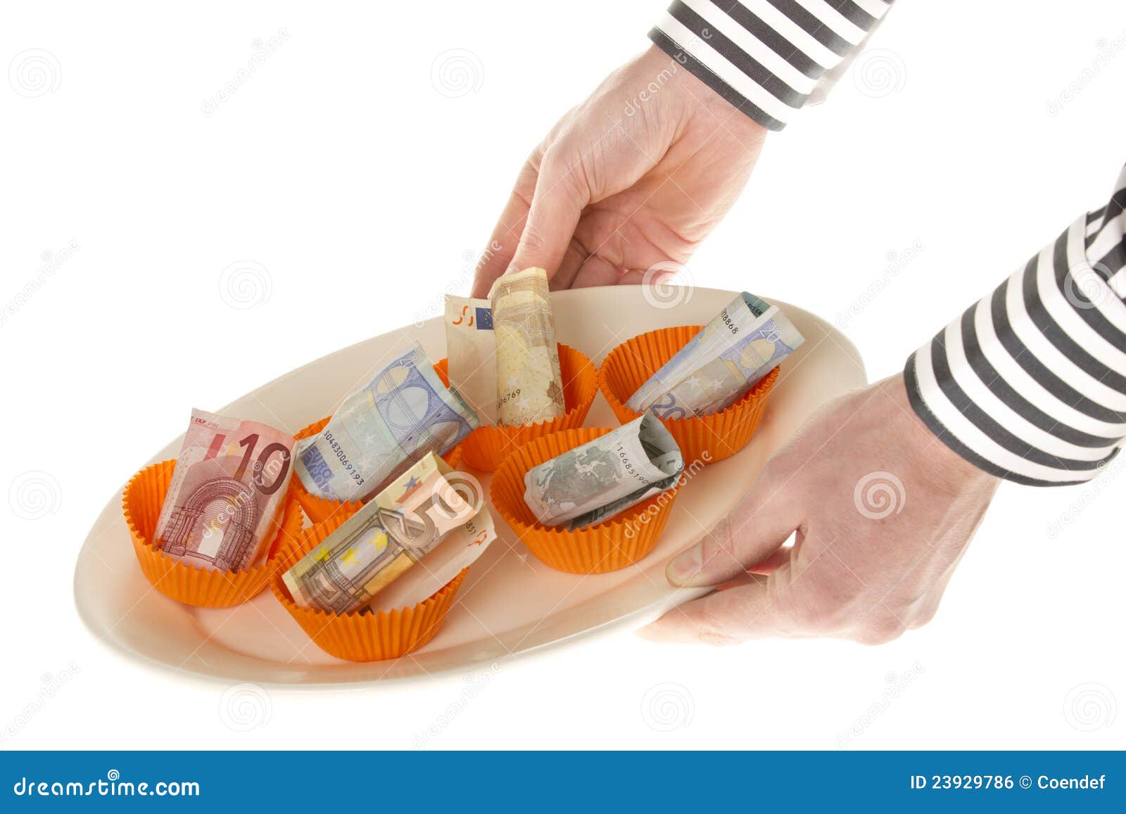 Man Serving Plate with Notes on it Stock Photo Image of euros, europe