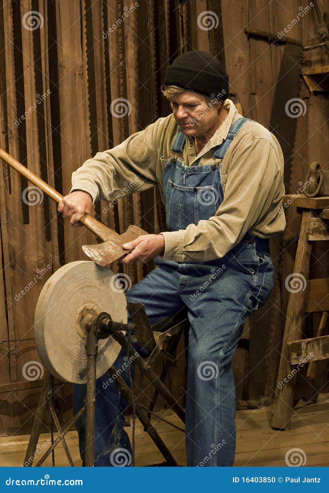 Sharpening An Old Axe Stock Photo - Download Image Now