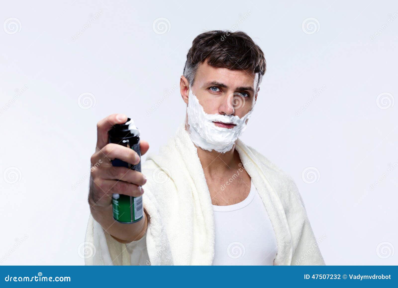 Man with shaving cream stock photo. Image of closeup 47507232