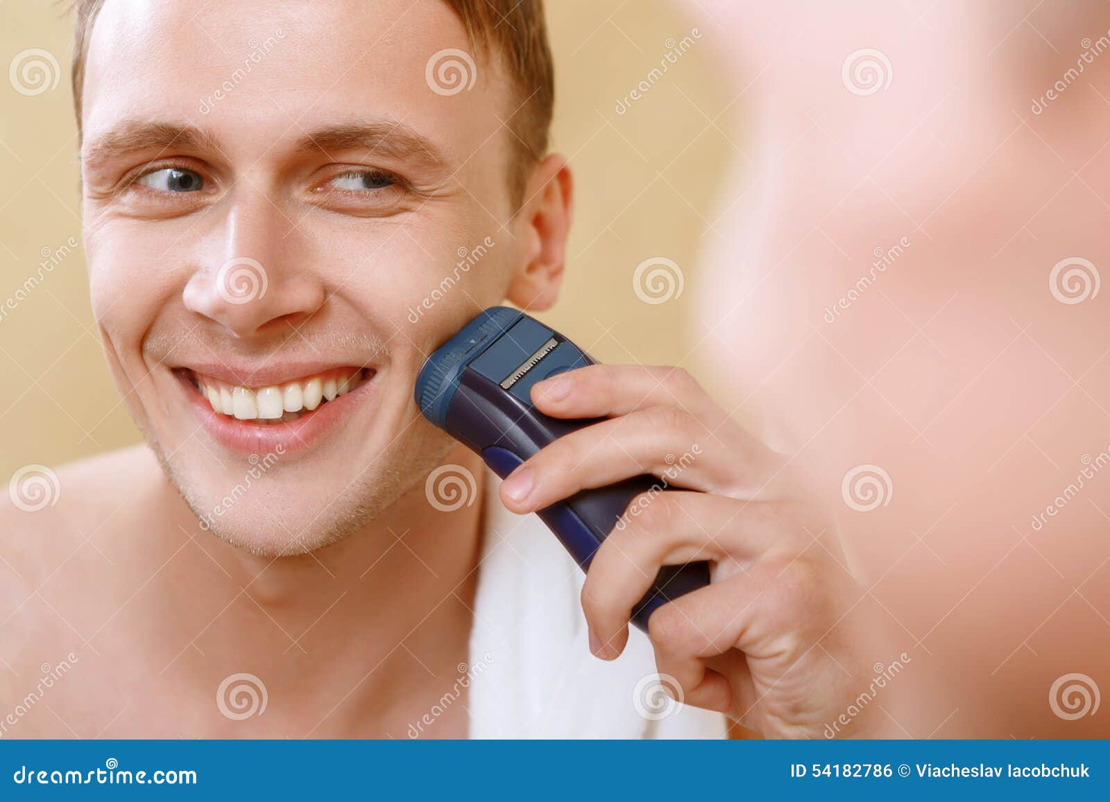 Man Shaving with Help of Electric Razor Stock Photo Image of handsome