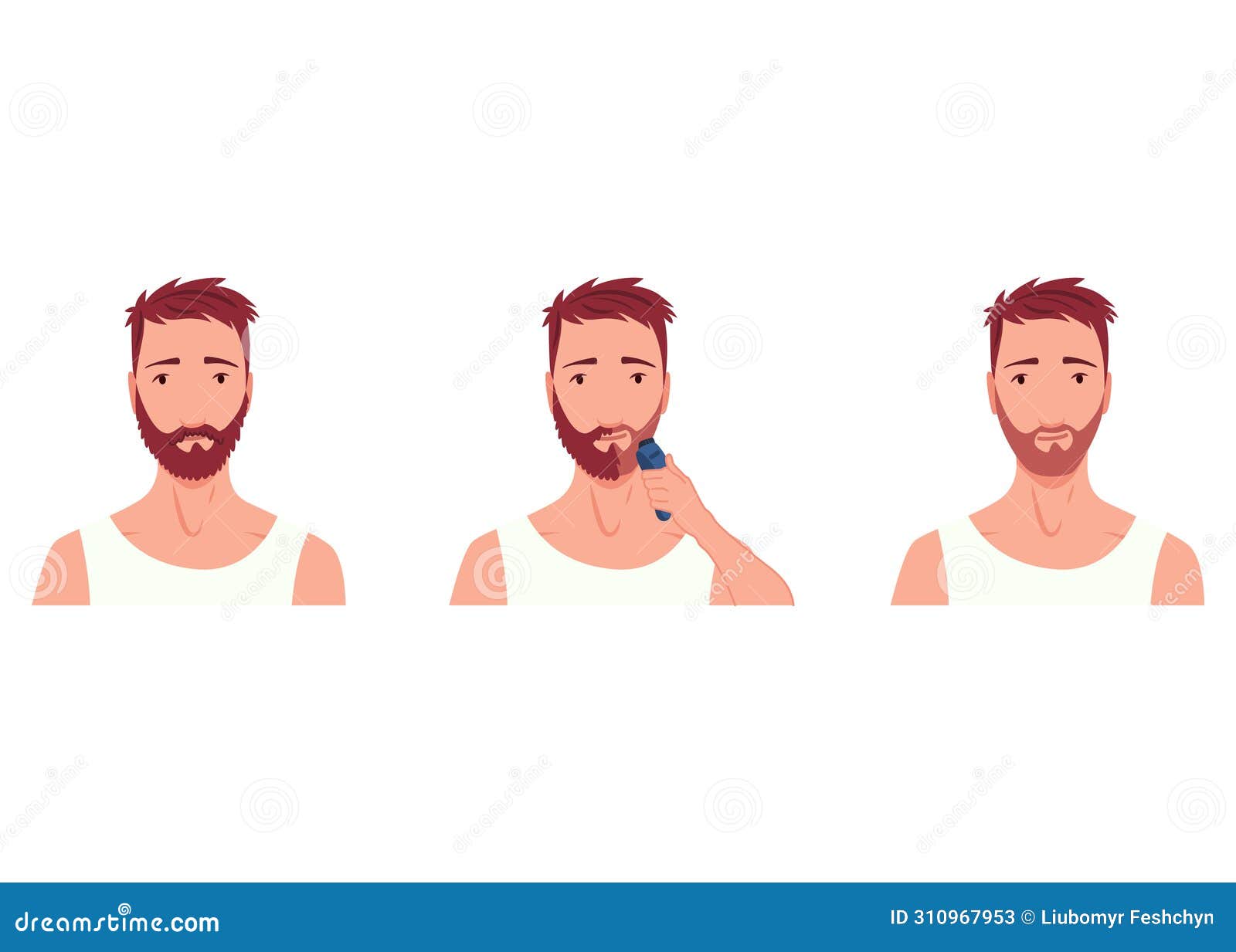 man shaving. male character grooming, does personal skincare routine. cleansed and treated his face with various actions