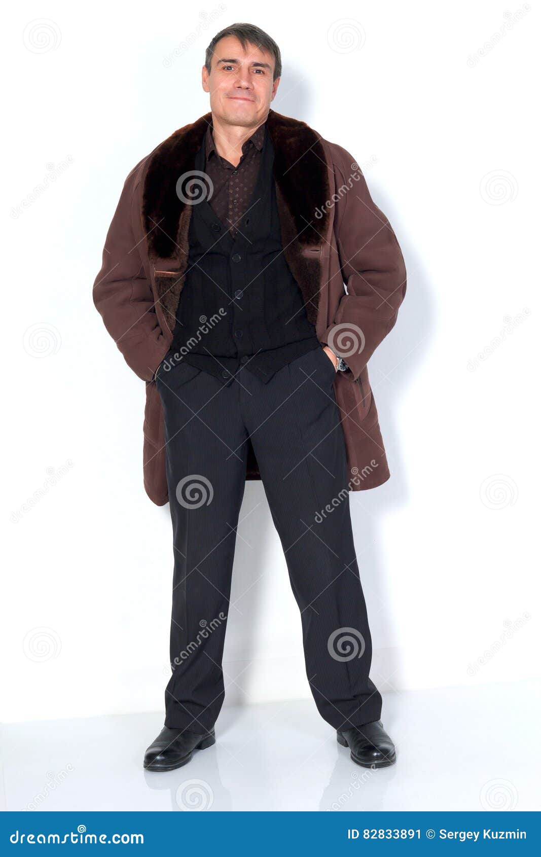 A man in a sheepskin coat. stock image. Image of winter - 82833891