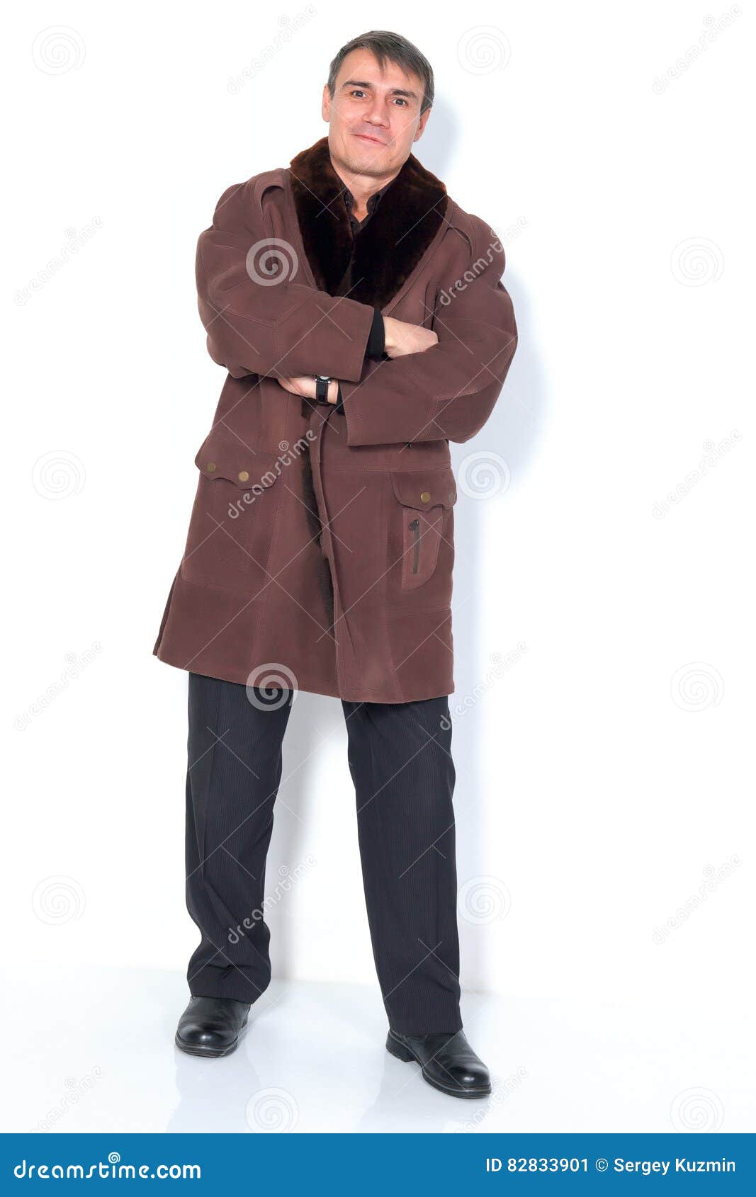 A man in a sheepskin coat. stock image. Image of mens - 82833901