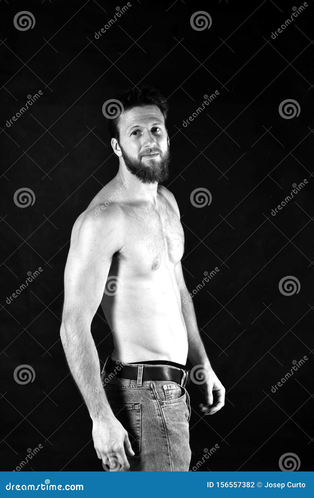 Man Shirtless and with Blue Jeans on White Background Stock Photo ...