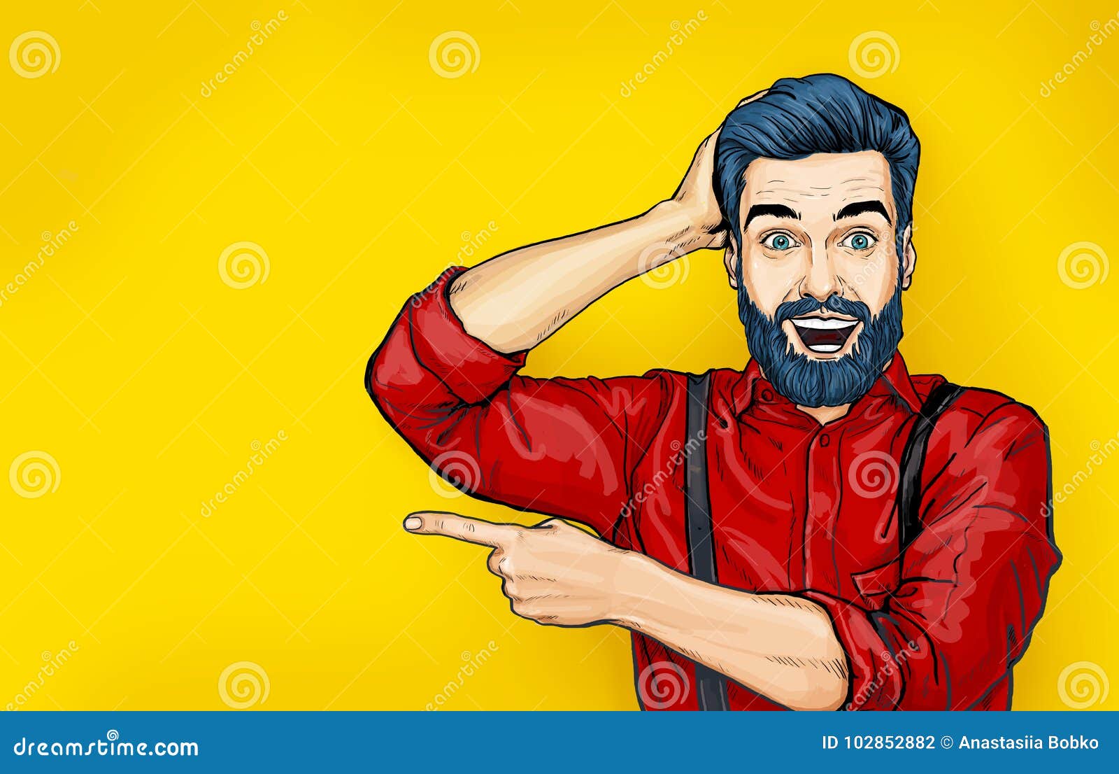man with shocked facial expression. surprised man in comic style. man showing . advertisement. smiling man. wow.