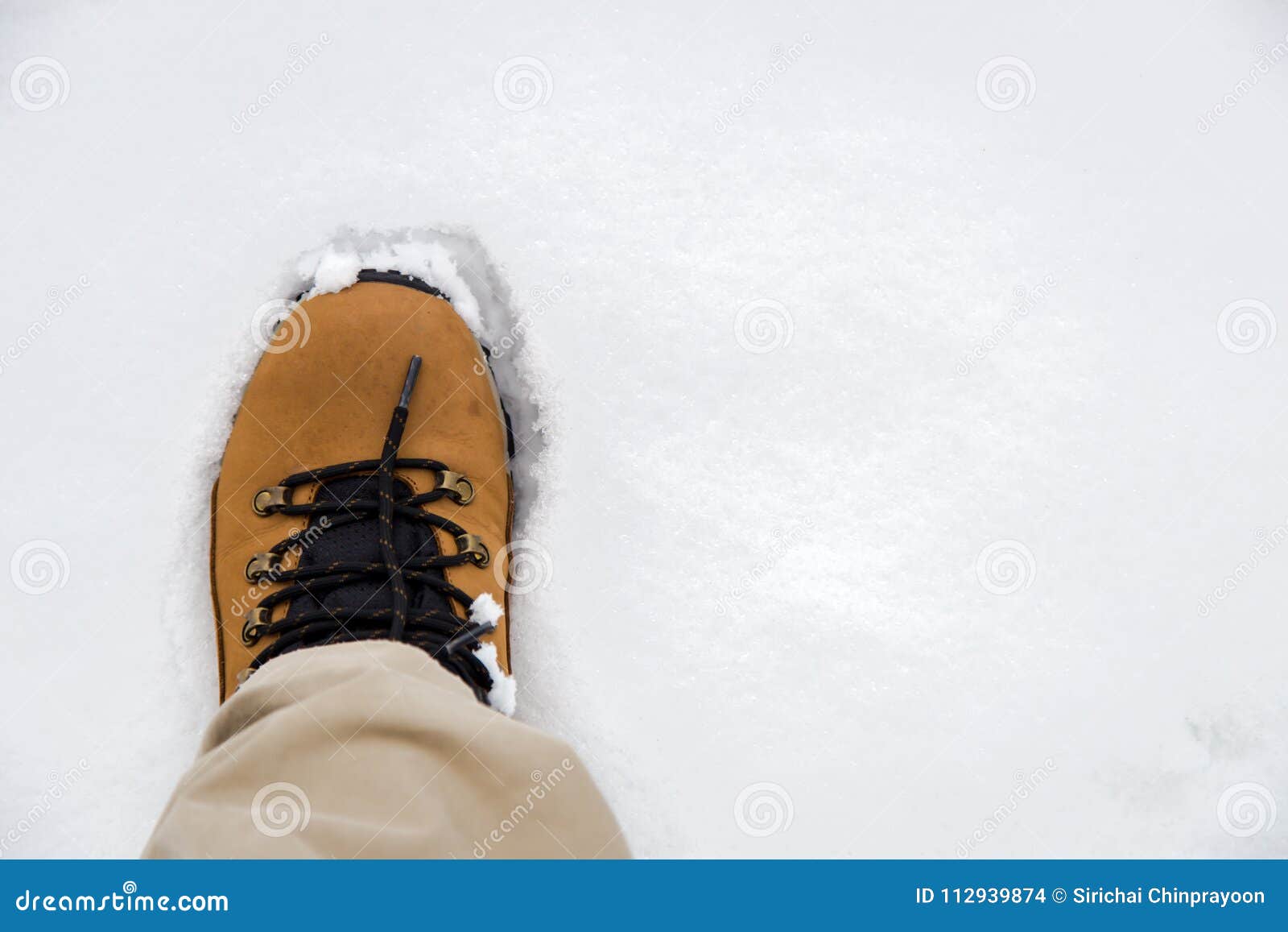 Man shoe on snow stock photo. Image of nature, walk - 112939874