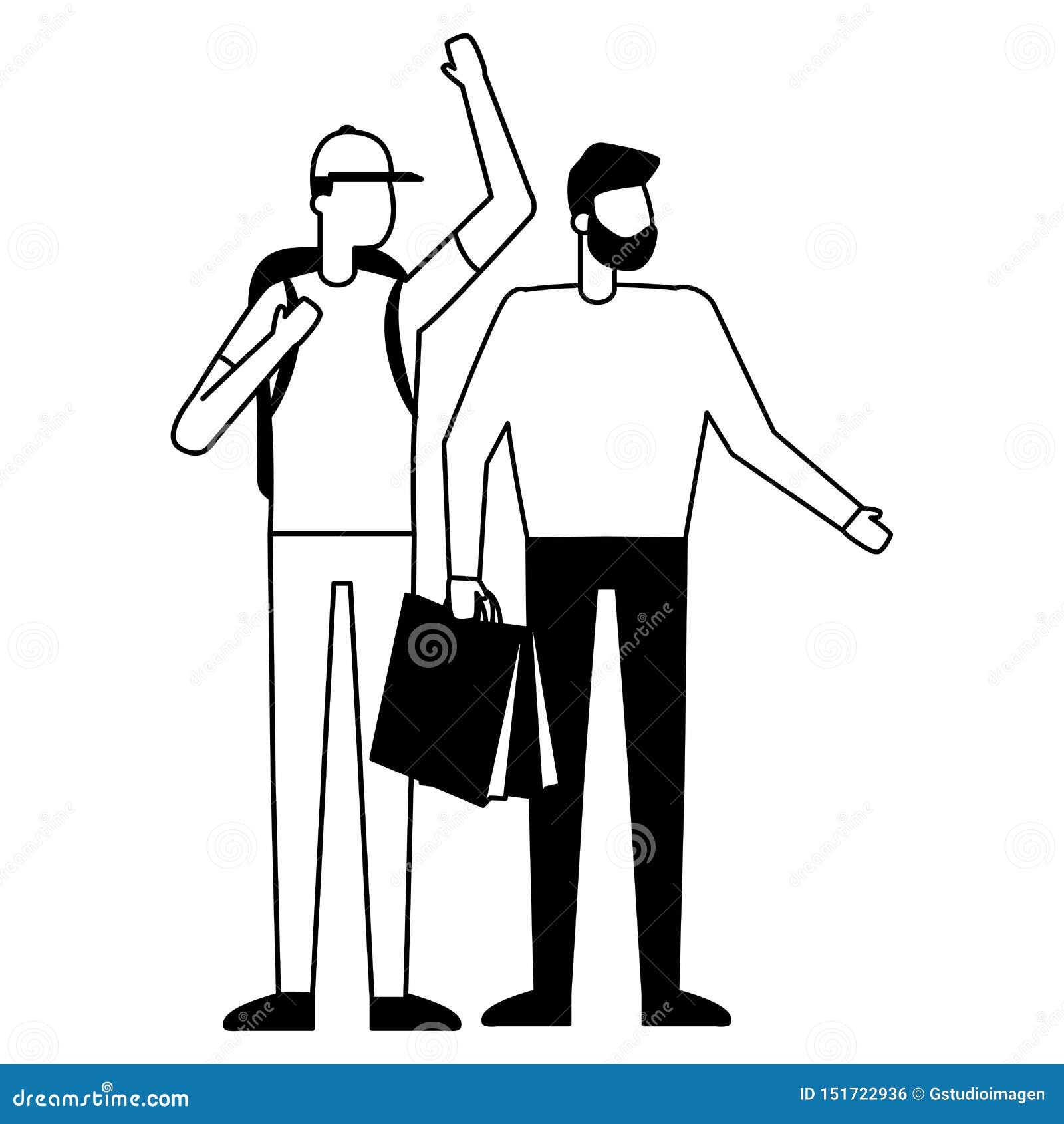 Man with Shopping Bag and Guy and Backpack Stock Illustration ...