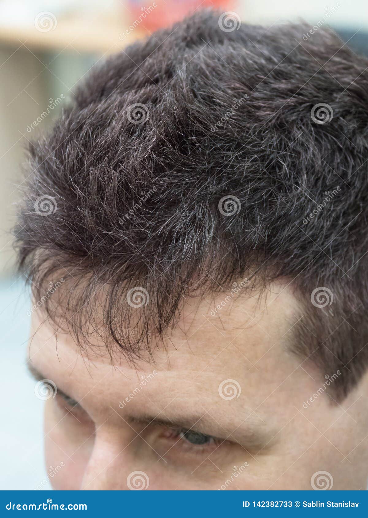 A Man With Short Thick And Gray Hair Stock Image Image