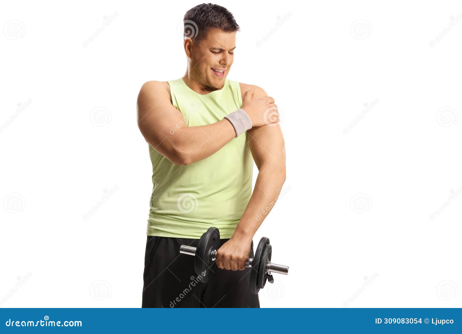 Man with a Shoulder Injury Lifting Weights Stock Photo Image of shot