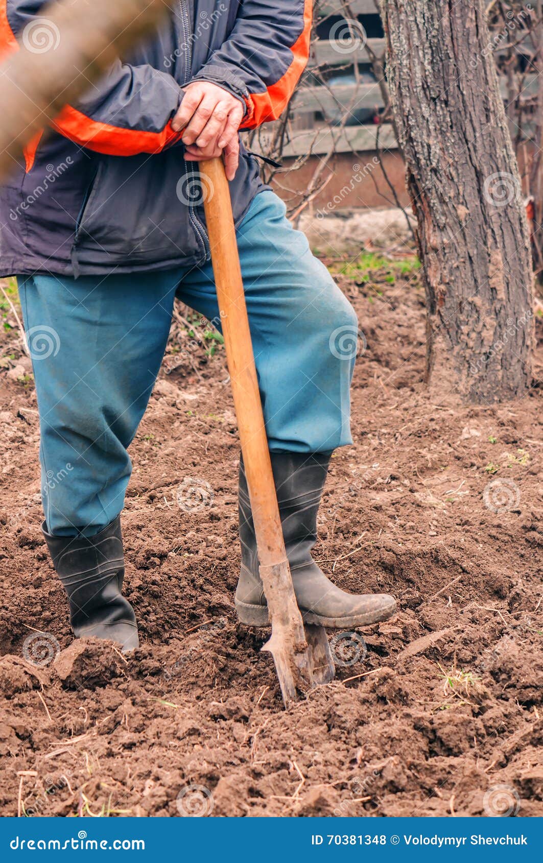 Man with shovel stock photo. Image of bush, boot, jeans - 70381348