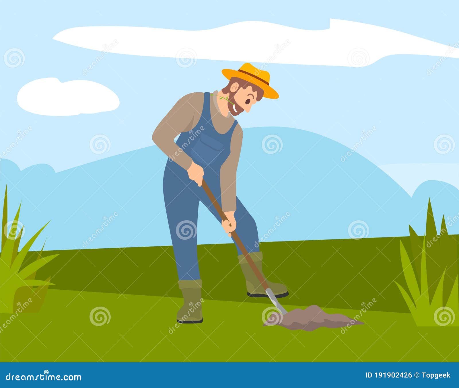 Man with Shovel Digging a Hole Illustration. Man Digs a Hole in the ...