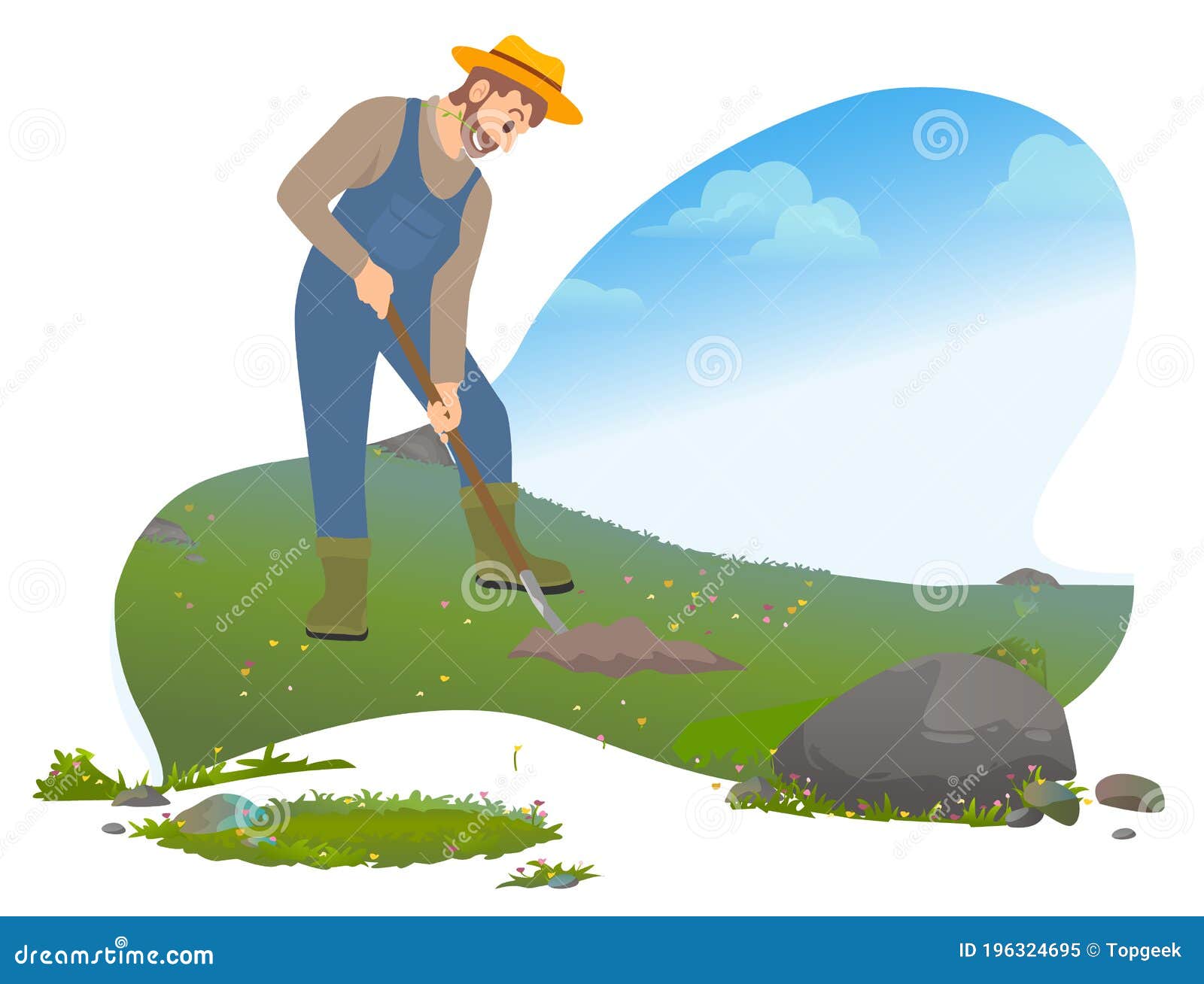 Man with Shovel Digging a Hole Illustration. Man Digs a Hole in the ...