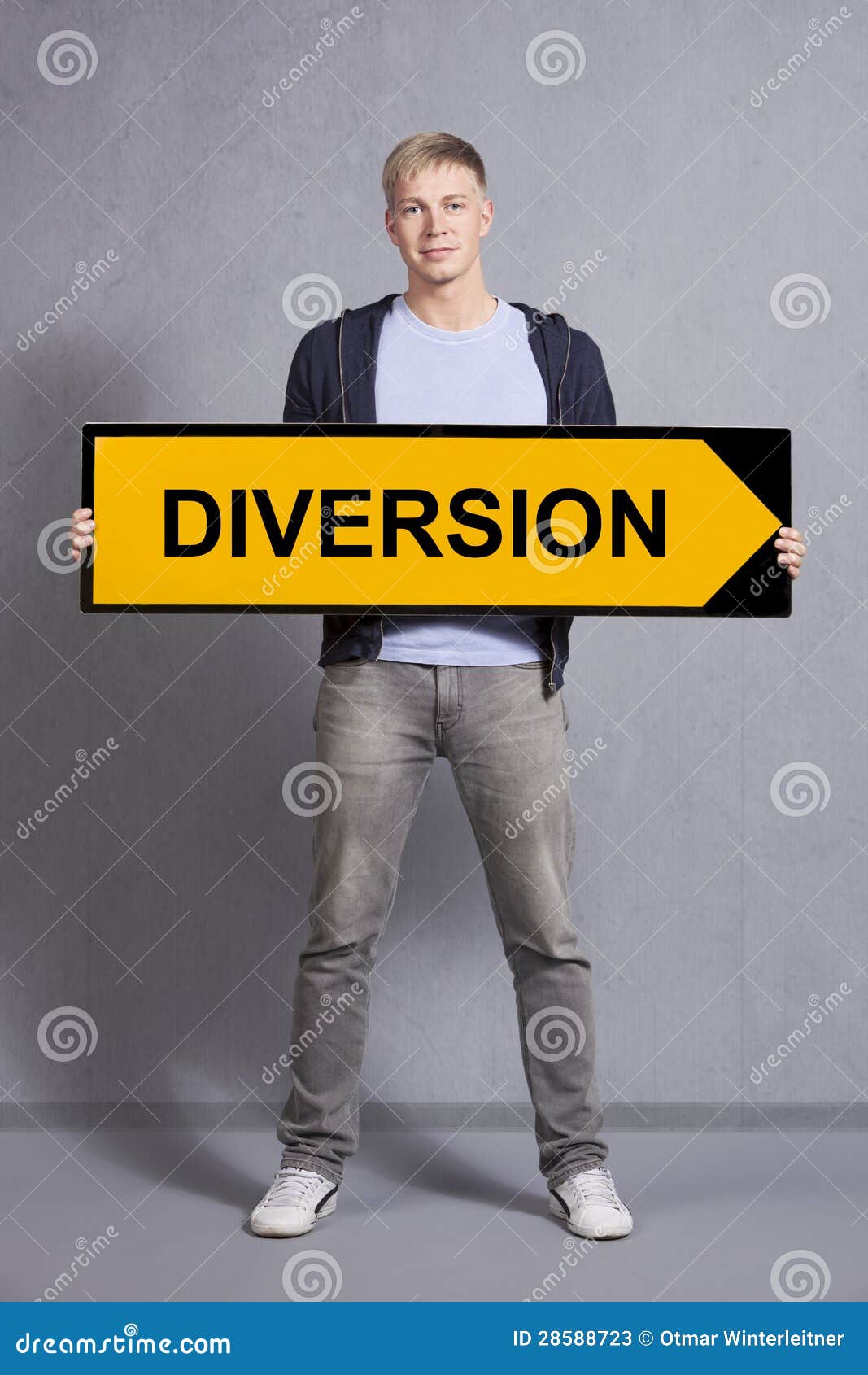 man showing diversion sign.