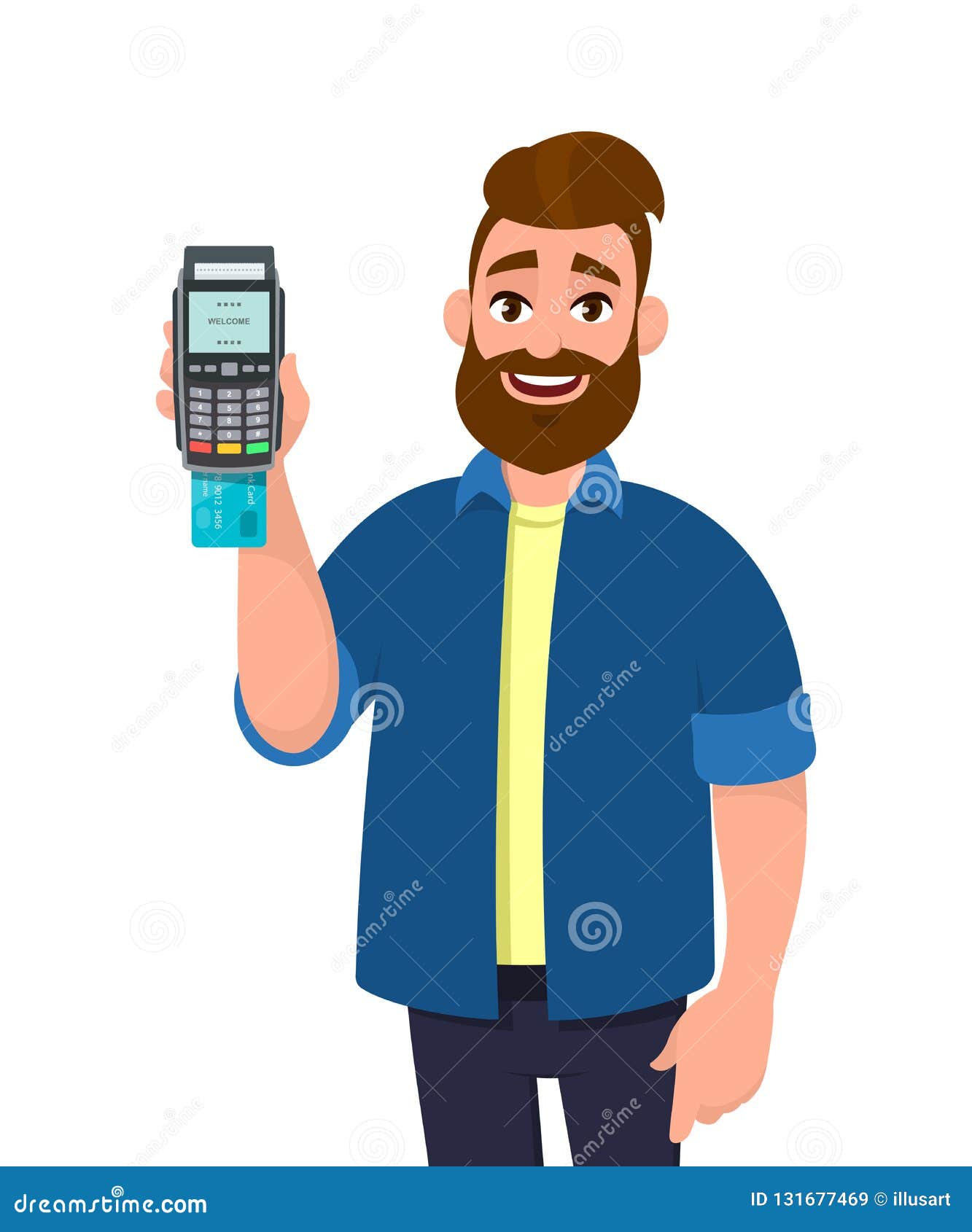 Man Showing / Holding Credit / Debit Card Inserted POS Terminal Machine